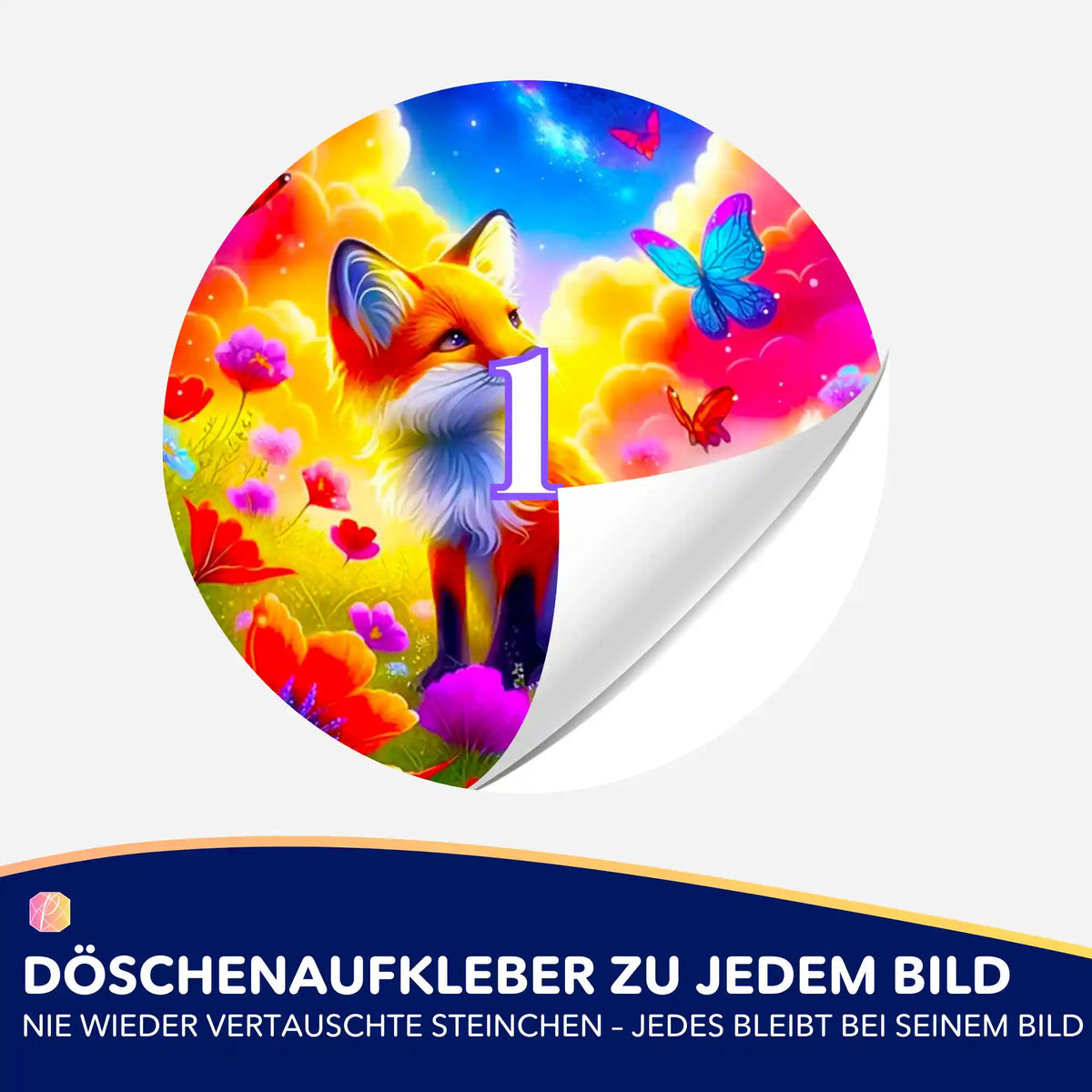 Runder Döschenaufkleber mit Fuchs-Motiv für Diamond Painting Zubehör zur einfachen Sortierung der Diamanten.