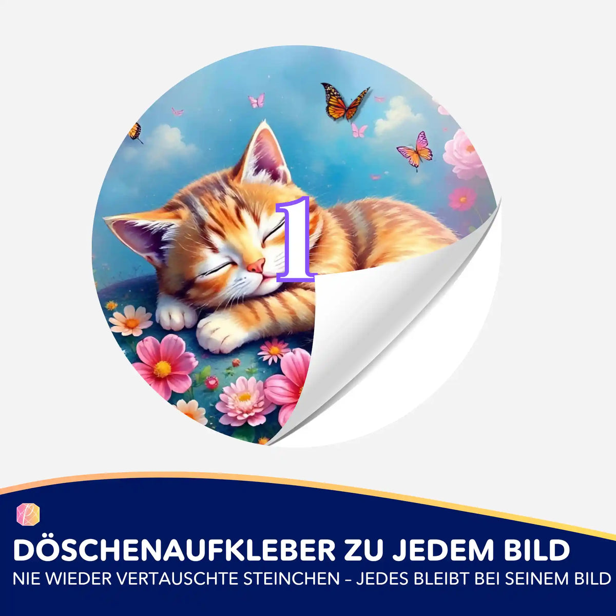 Runde Döschenaufkleber für Diamond Painting Zubehör mit süßem Katzen-Motiv und Nummerierung zur perfekten Organisation.