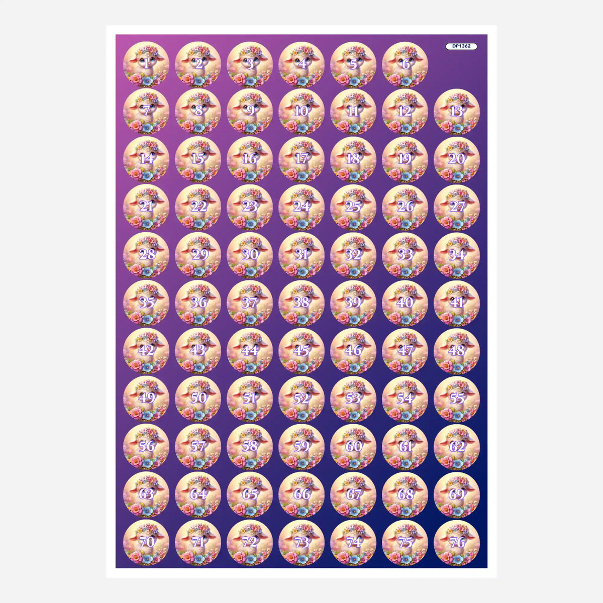 Bogen mit runden Döschenaufklebern Osterlämmchen Lupina für Diamond Painting Zubehör zur Ordnung der Steinchen