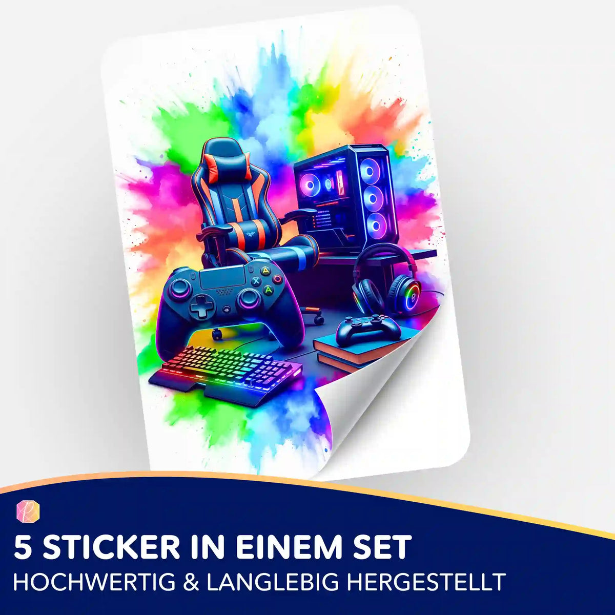 5er-Set Gaming Zone Aufkleber für Diamond Painting Organisation mit farbenfrohem Gaming-Setup-Motiv