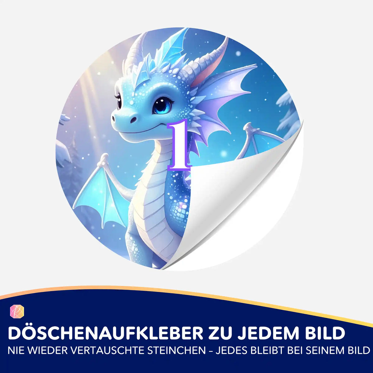 Runder Döschenaufkleber mit niedlichem Drachen-Motiv für Diamond Painting Set zur übersichtlichen Steinchen-Sortierung