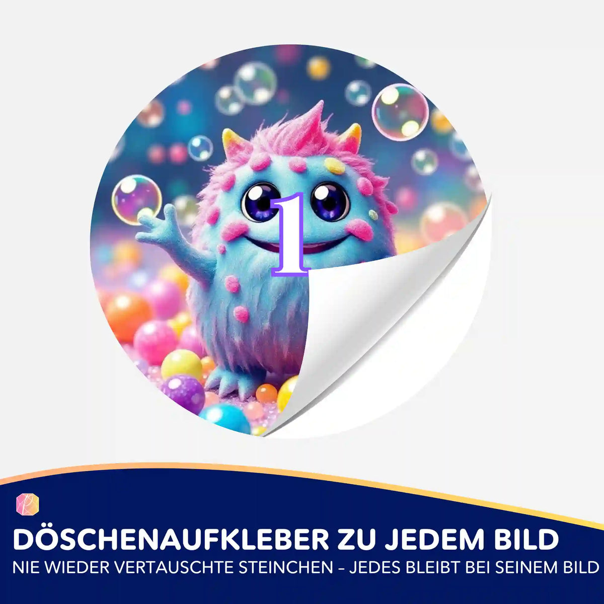 Runder Döschenaufkleber mit liebevollem Muffti-Motiv für die einfache Sortierung von Diamond Painting Steinchen