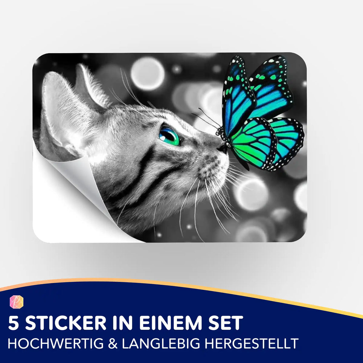 Picmondoo 5er-Set Sticker Lovely Cat mit Katze und blauem Schmetterling zur Organisation für Diamond Painting Zubehör
