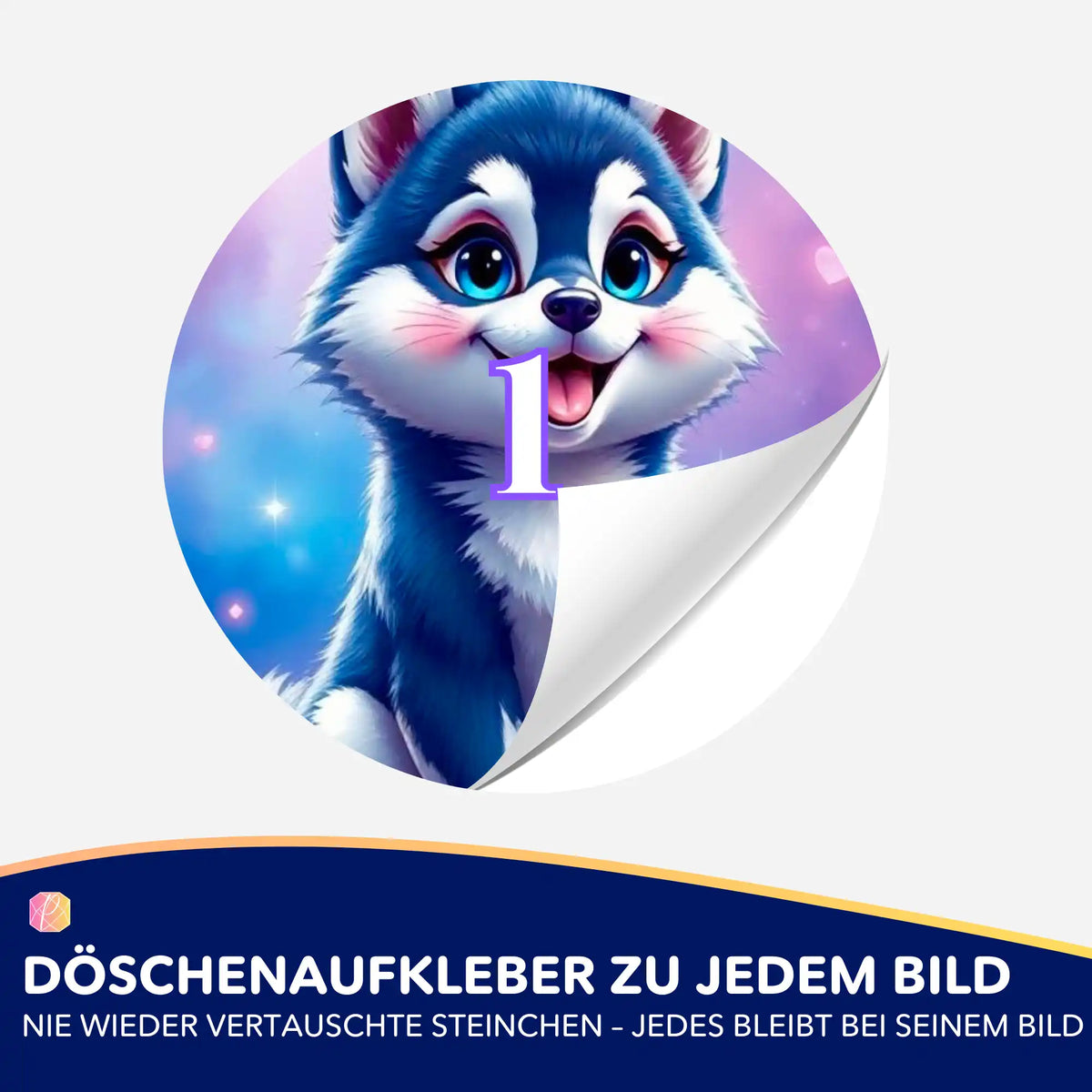 Runder Döschenaufkleber mit Husky-Motiv zur Organisation von Diamond Painting Steinchen und Zubehör
