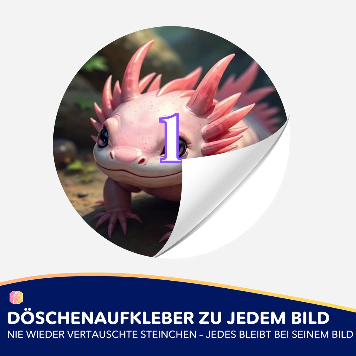 Runder Axolotl Döschenaufkleber mit Nummer 1 für die Diamond Painting Sortierung und Zubehör Organisation