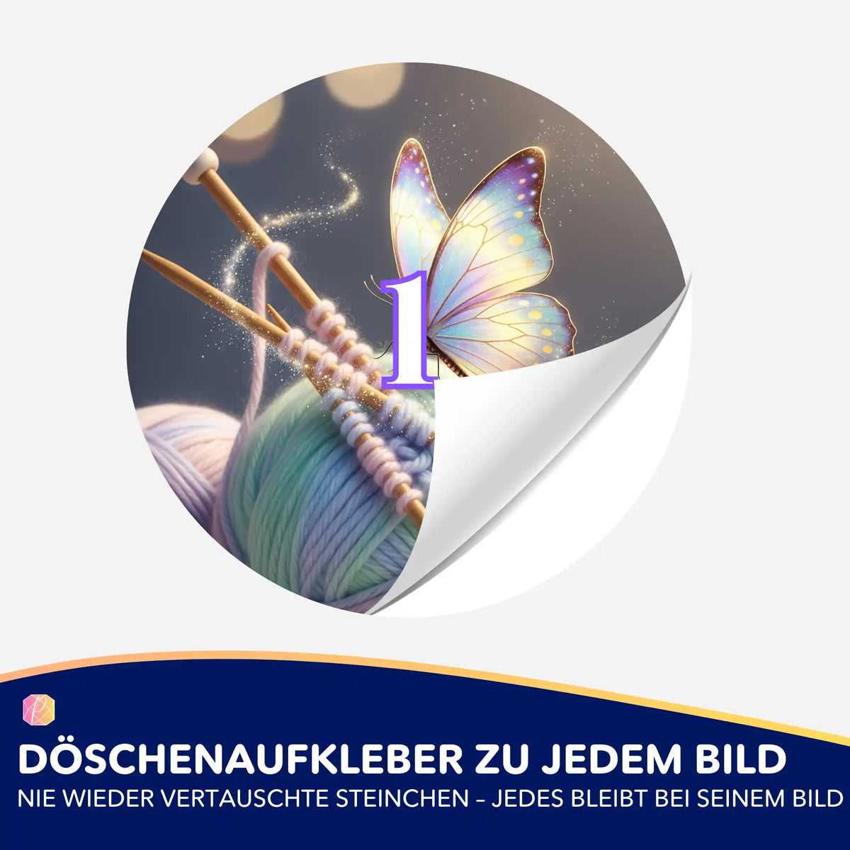 Bunter Diamond Painting Döschenaufkleber mit Wollknäuel-Motiv zur einfachen Sortierung der Diamanten Steinchen.