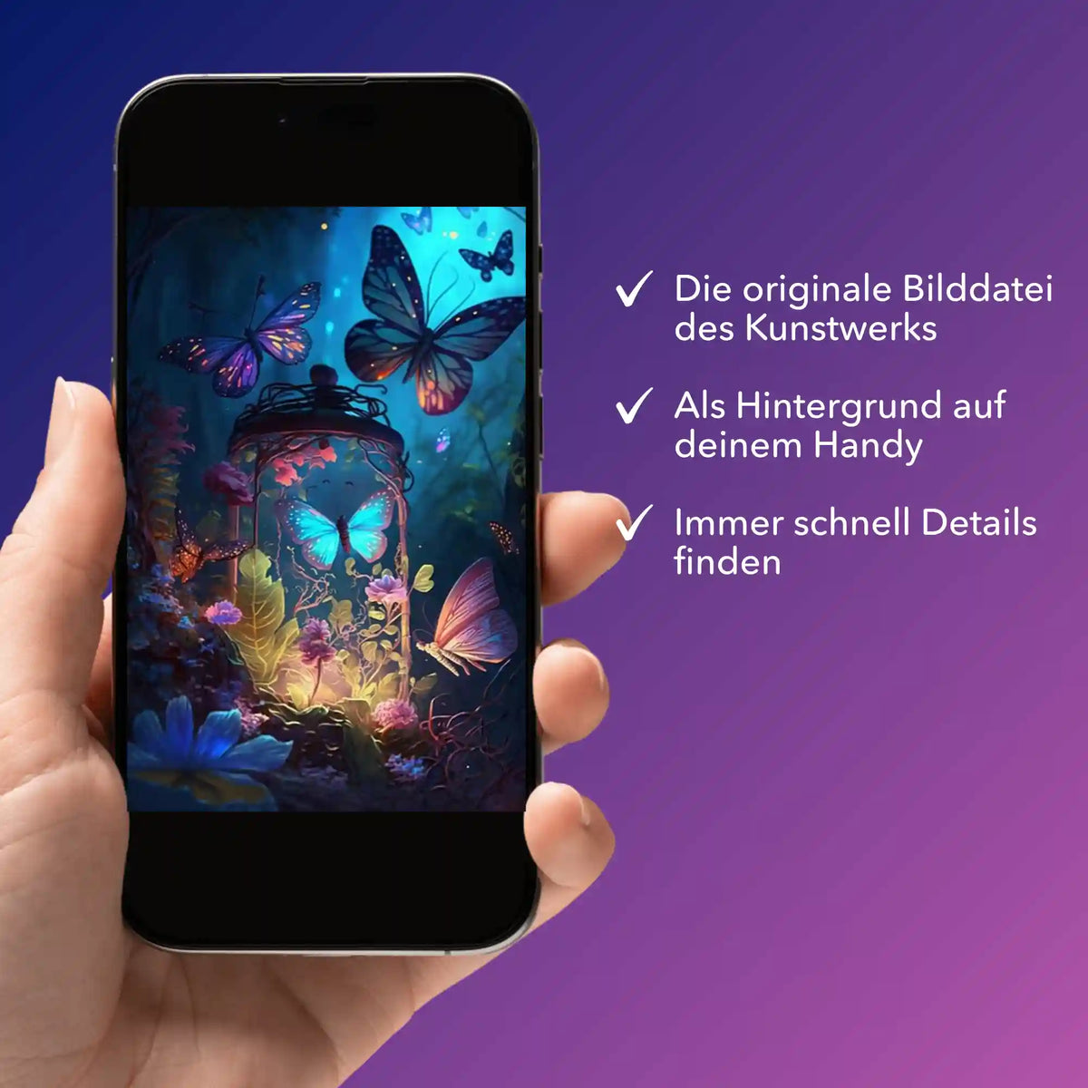 Digitale Bildmappe für Diamond Painting Motiv Nacht der Schmetterlinge zur Nutzung als Handyhintergrund bei Picmondoo