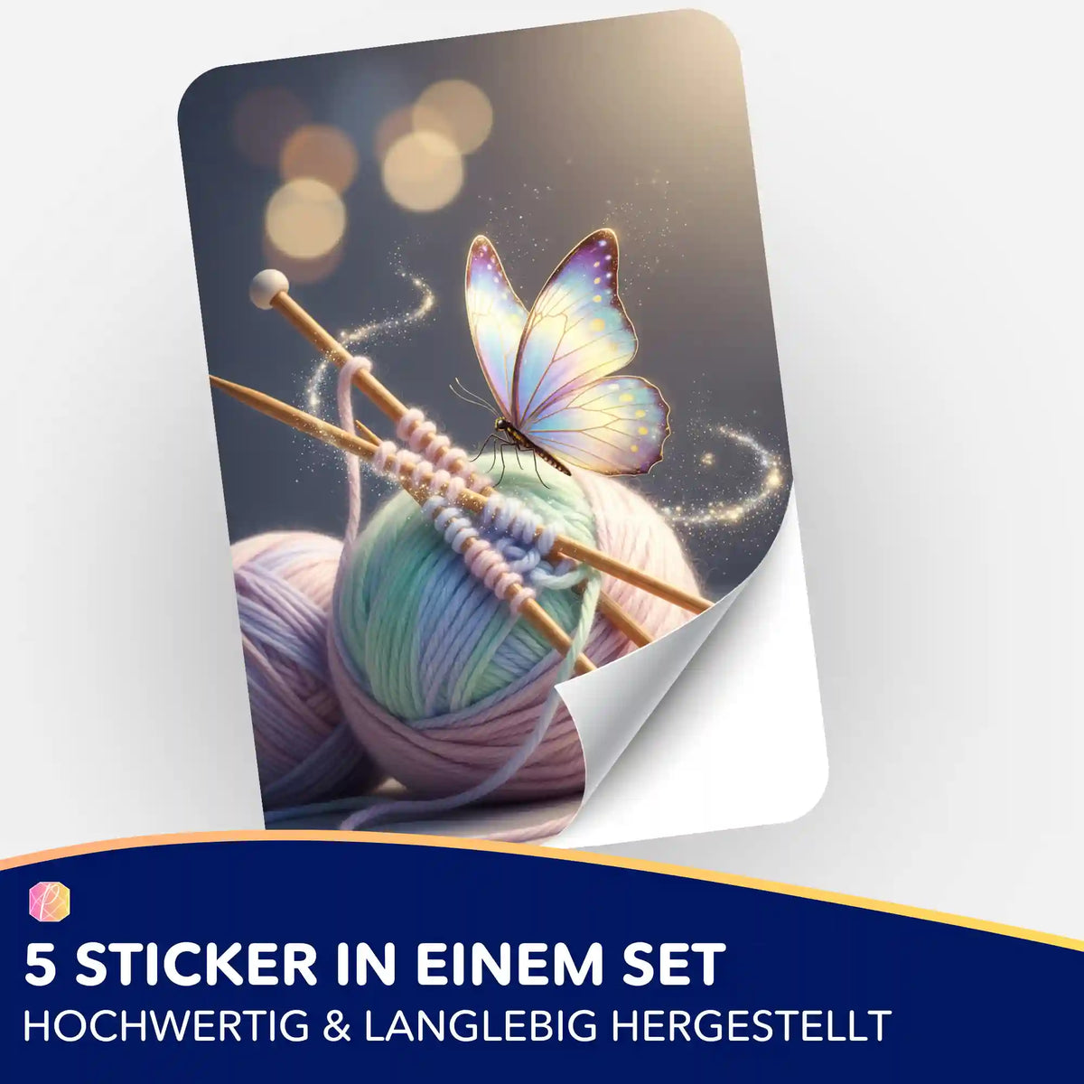 Picmondoo 5er-Sticker-Set Wollenträume mit buntem Schmetterling und Garn für DIY Diamond Painting und Hobby-Organisation