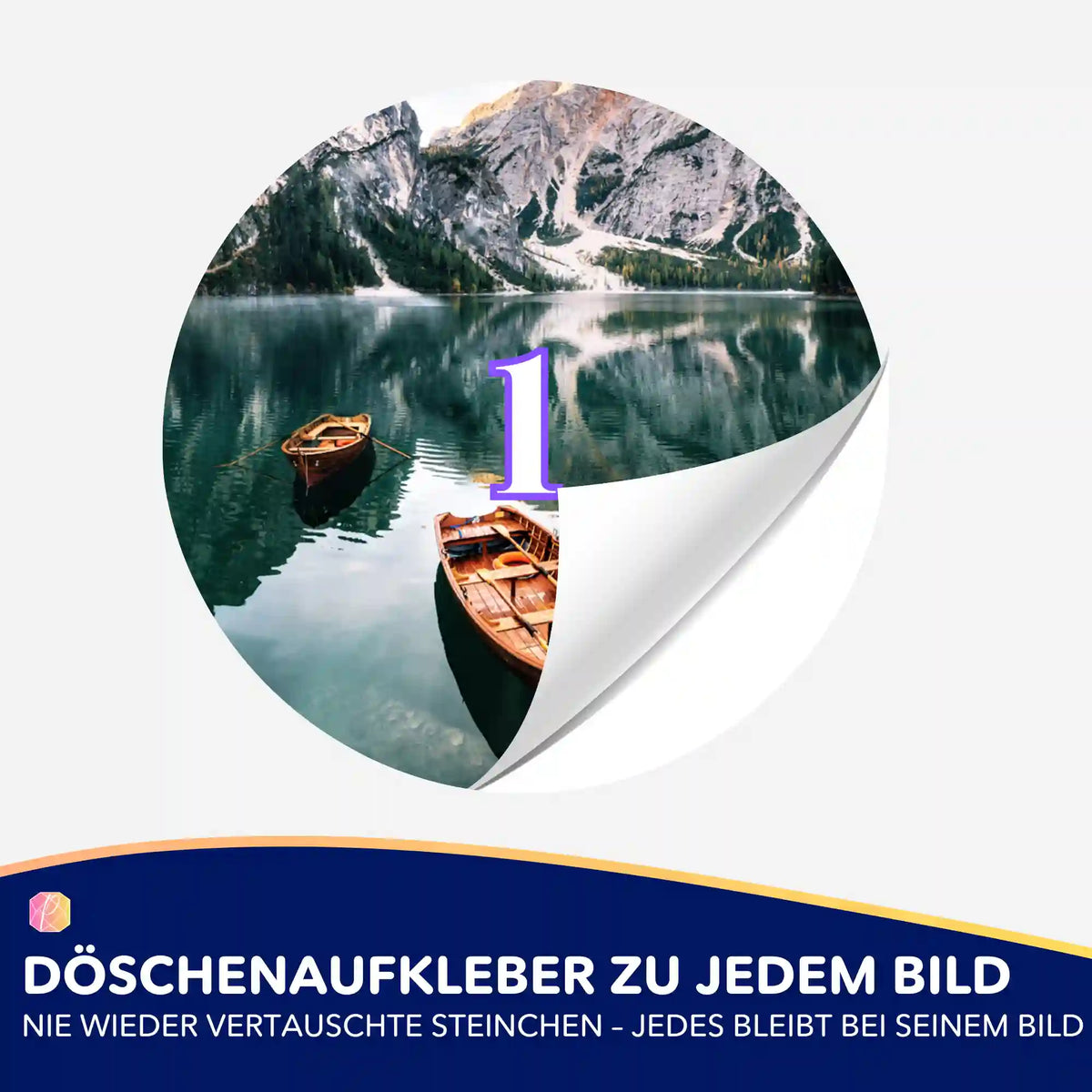 Döschenaufkleber für Diamond Painting mit Motiv Boot am See zur effizienten Sortierung der Steinfarben