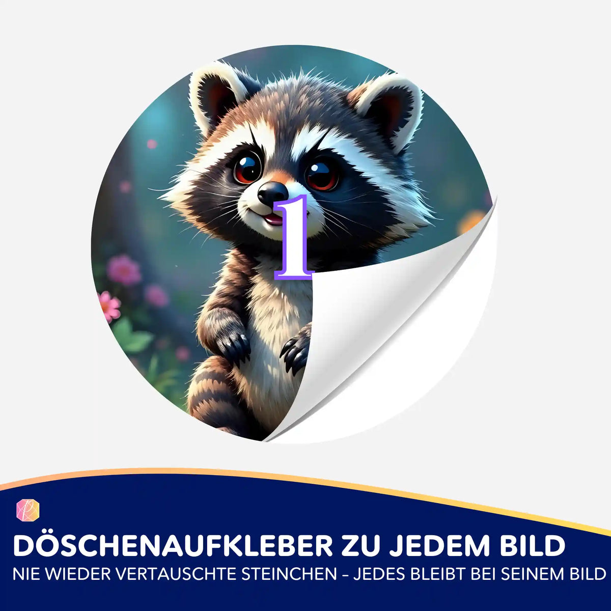 Runder Döschenaufkleber mit süßem Waschbär-Motiv für Diamond Painting Zubehör zur Ordnung der Steinchen.