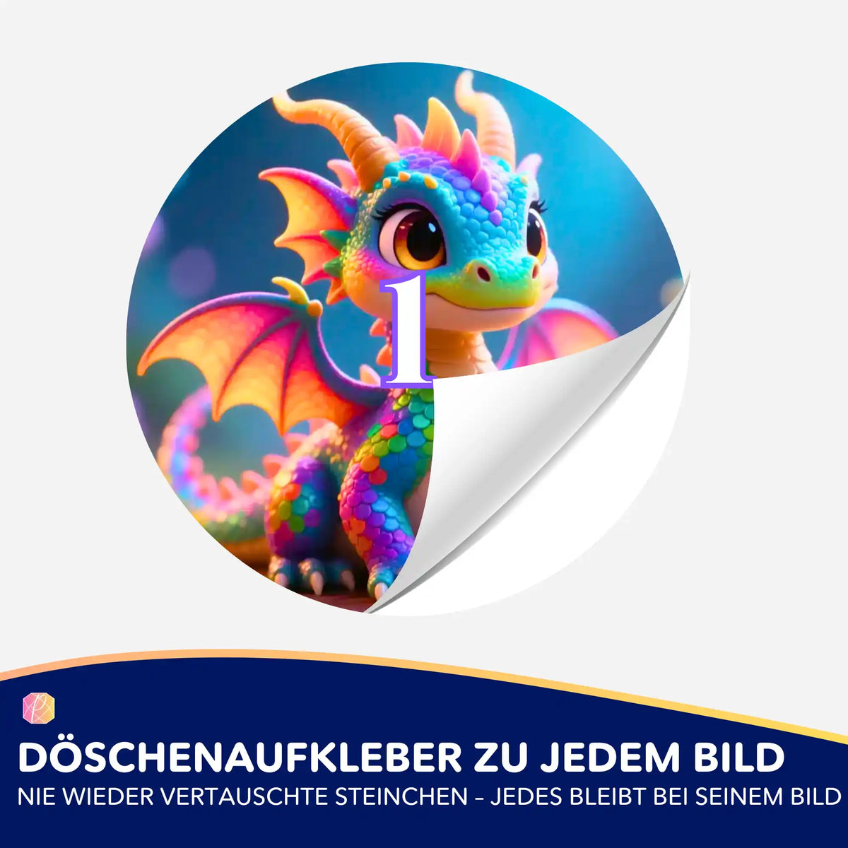 Bunte Diamond Painting Döschenaufkleber mit niedlichem Drachen-Motiv zur Sortierung deiner Diamanten bei DIY-Bastelsets
