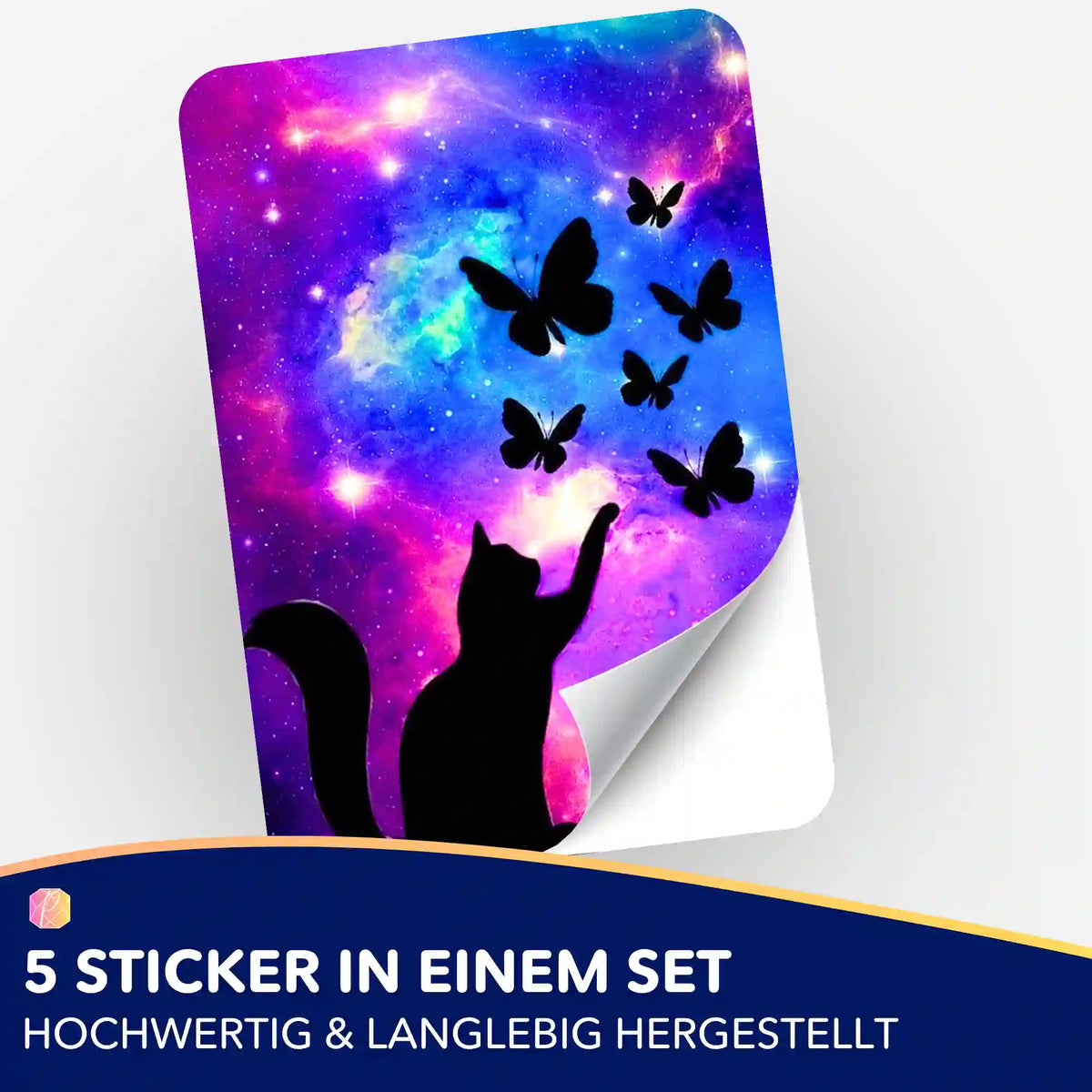 Picmondoo Sticker-Set Touch the Butterflies mit Katze und Schmetterlingen im Galaxie-Design für Diamond Painting Zubehör