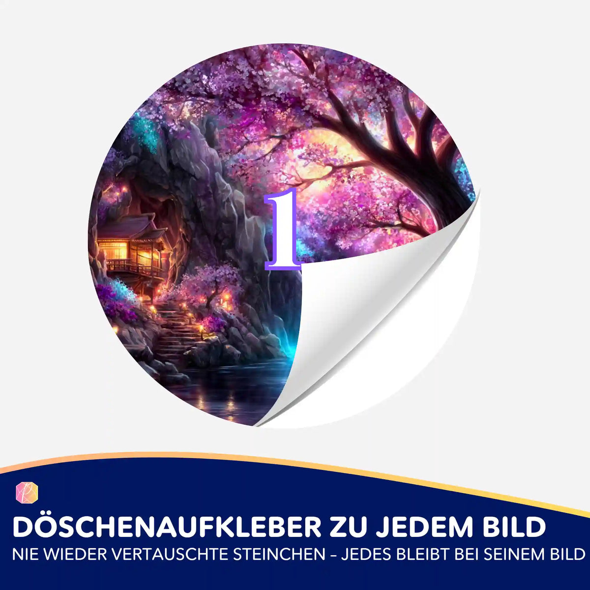 Döschenaufkleber für Diamond Painting: Sakura-Motiv mit Nummerierung zur praktischen Organisation der Bastel-Steinchen.