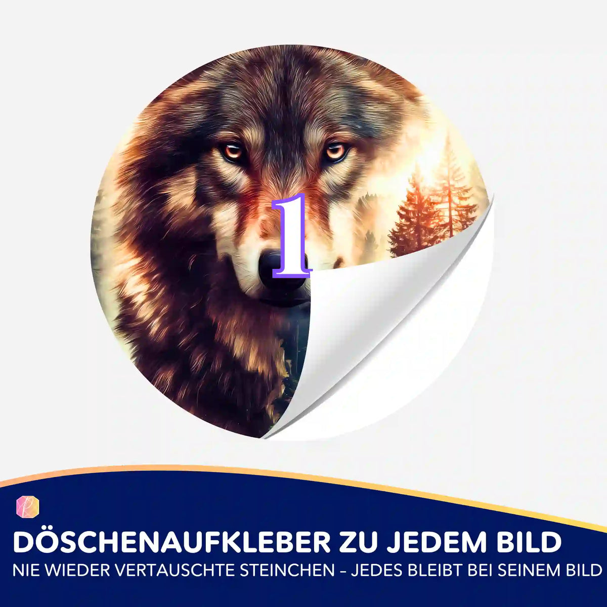 Runder Döschenaufkleber mit Wolf-Motiv für Diamond Painting Zubehör zur Ordnung der Diamant-Steinchen