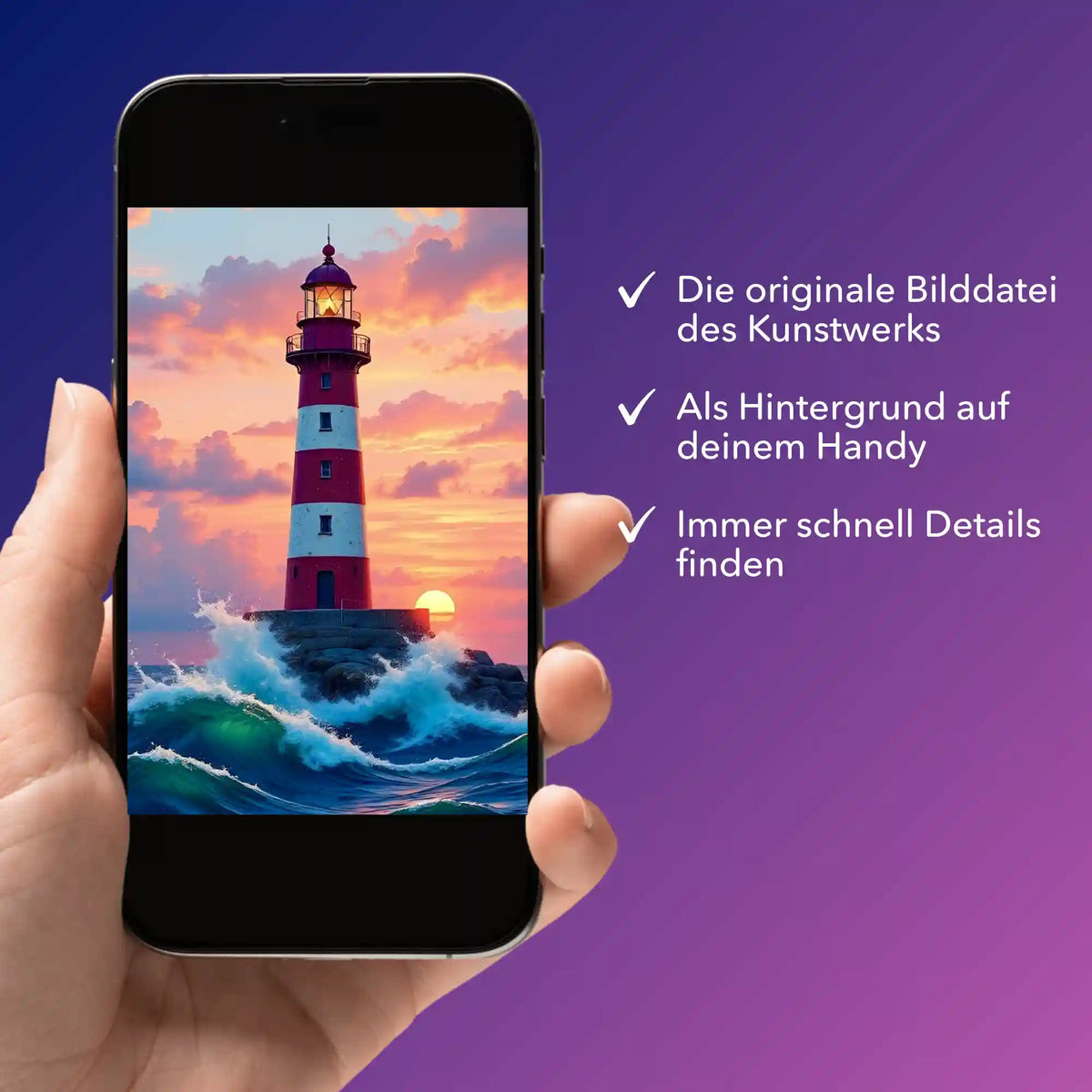 Digitale Bildmappe für Diamond Painting Motiv Leuchtturm auf Smartphone für einfache Detailsuche