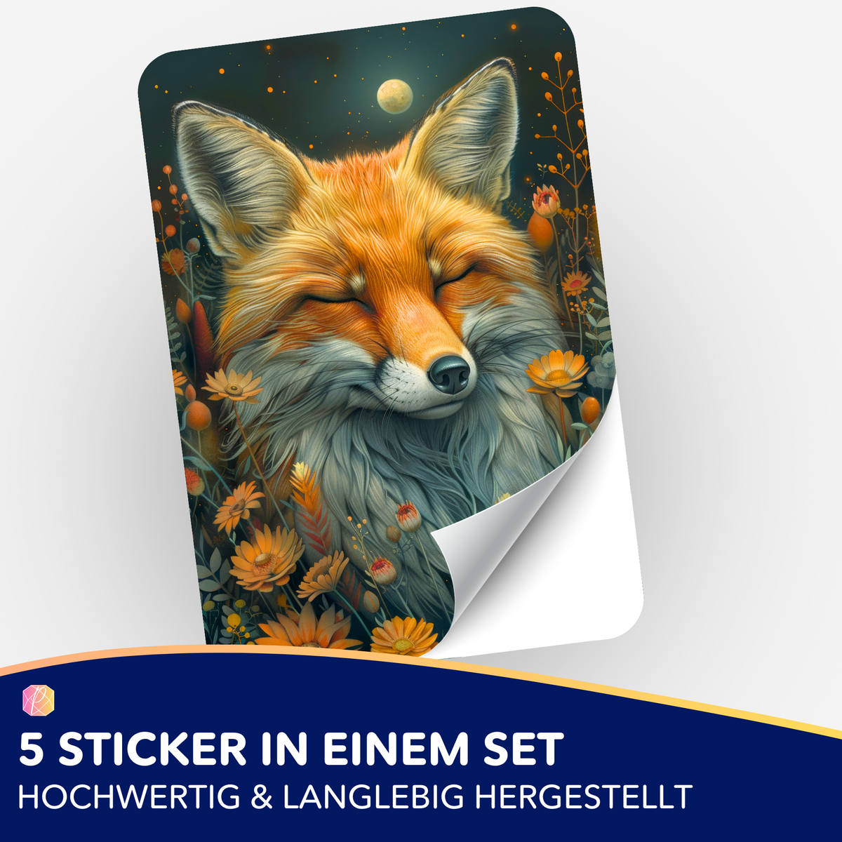 5er-Set Sticker mit Fuchs-Motiv Foxy Dreams zur Organisation von Diamond Painting und Malen nach Zahlen Projekten
