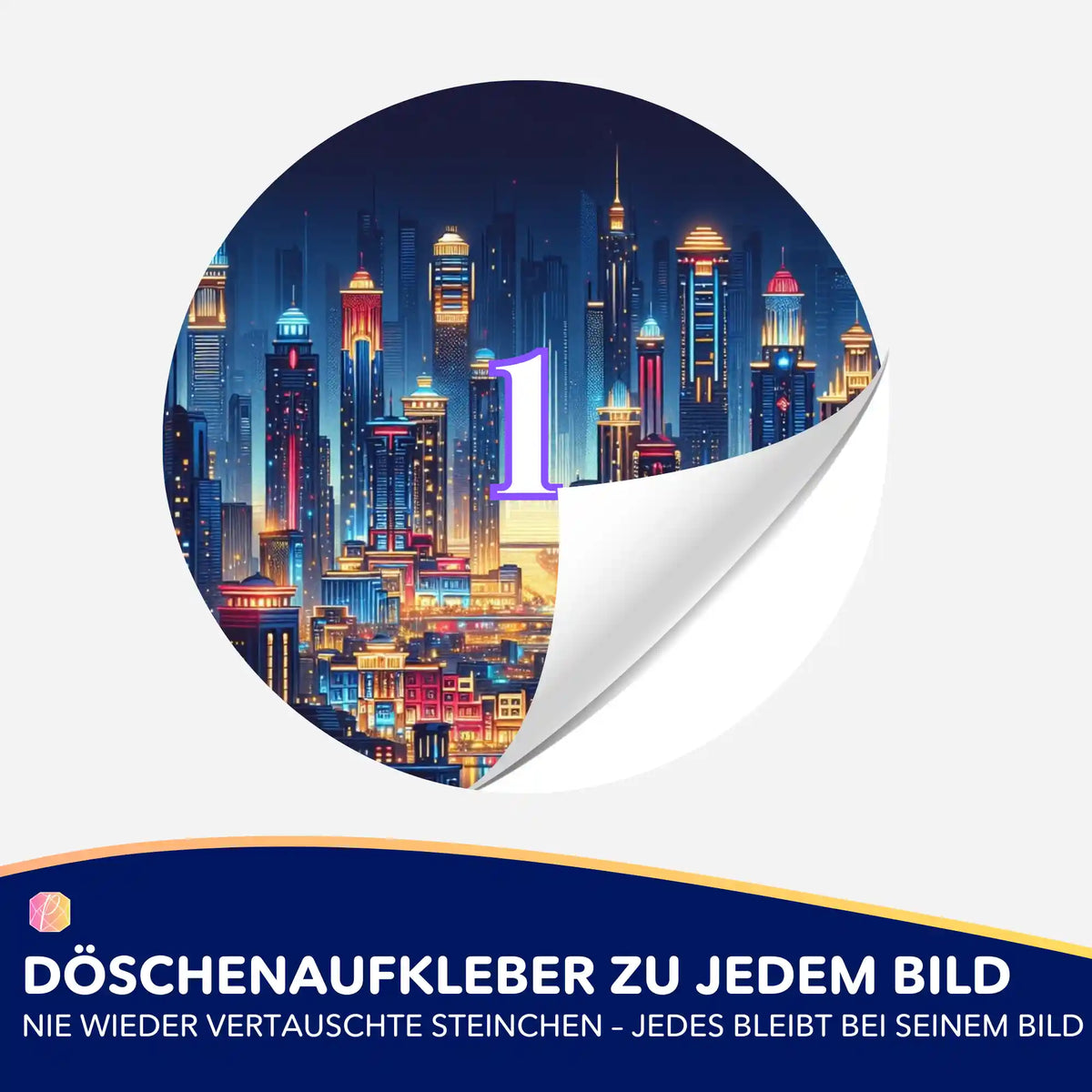 Runder Döschenaufkleber mit Stadt-Motiv für Diamond Painting Zubehör zur geordneten Aufbewahrung von Diamantsteinchen.