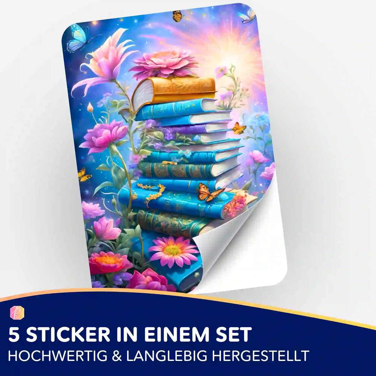 Picmondoo 5er-Set Book Lovers Aufkleber für Diamond Painting Zubehör mit magischem Bücherstapel und Blumenmotiv