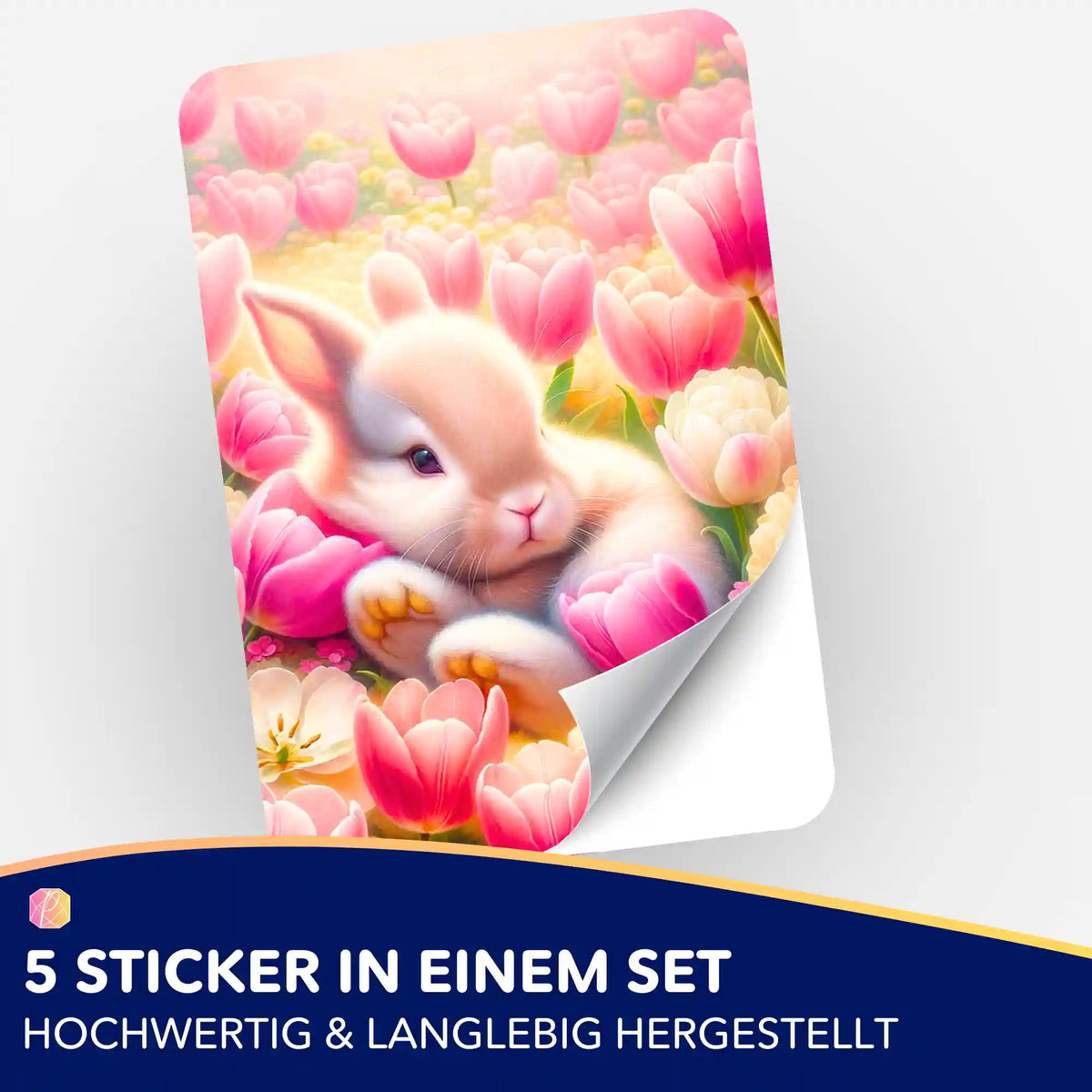 5er-Set Sticker mit verträumtem Osterhasen in rosa Tulpen für Diamond Painting Zubehör und Bastelsets
