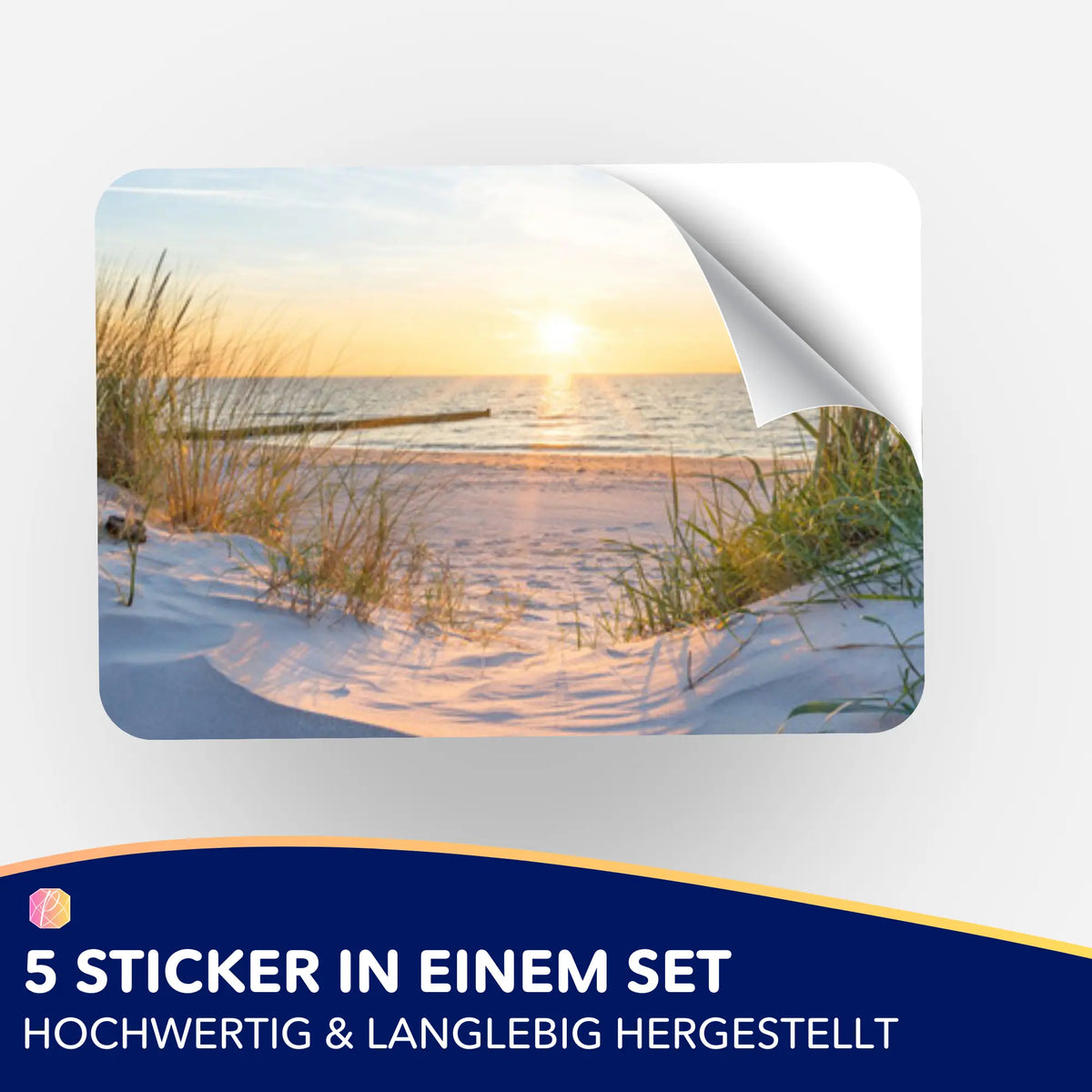 5er-Set Aufkleber mit Sonnenuntergang am Strand zur Organisation von Diamond Painting und Malen nach Zahlen Zubehör.