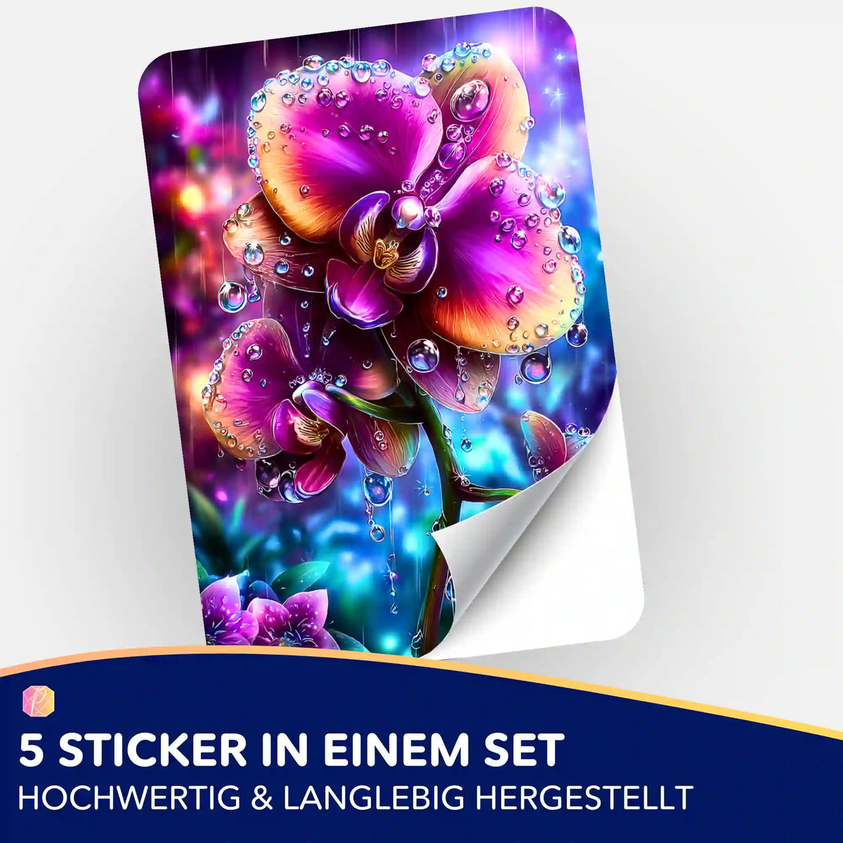 5er-Set Aufkleber Regenkuss Orchid Motiv zur Organisation von Diamond Painting Zubehör und Malen nach Zahlen Sets