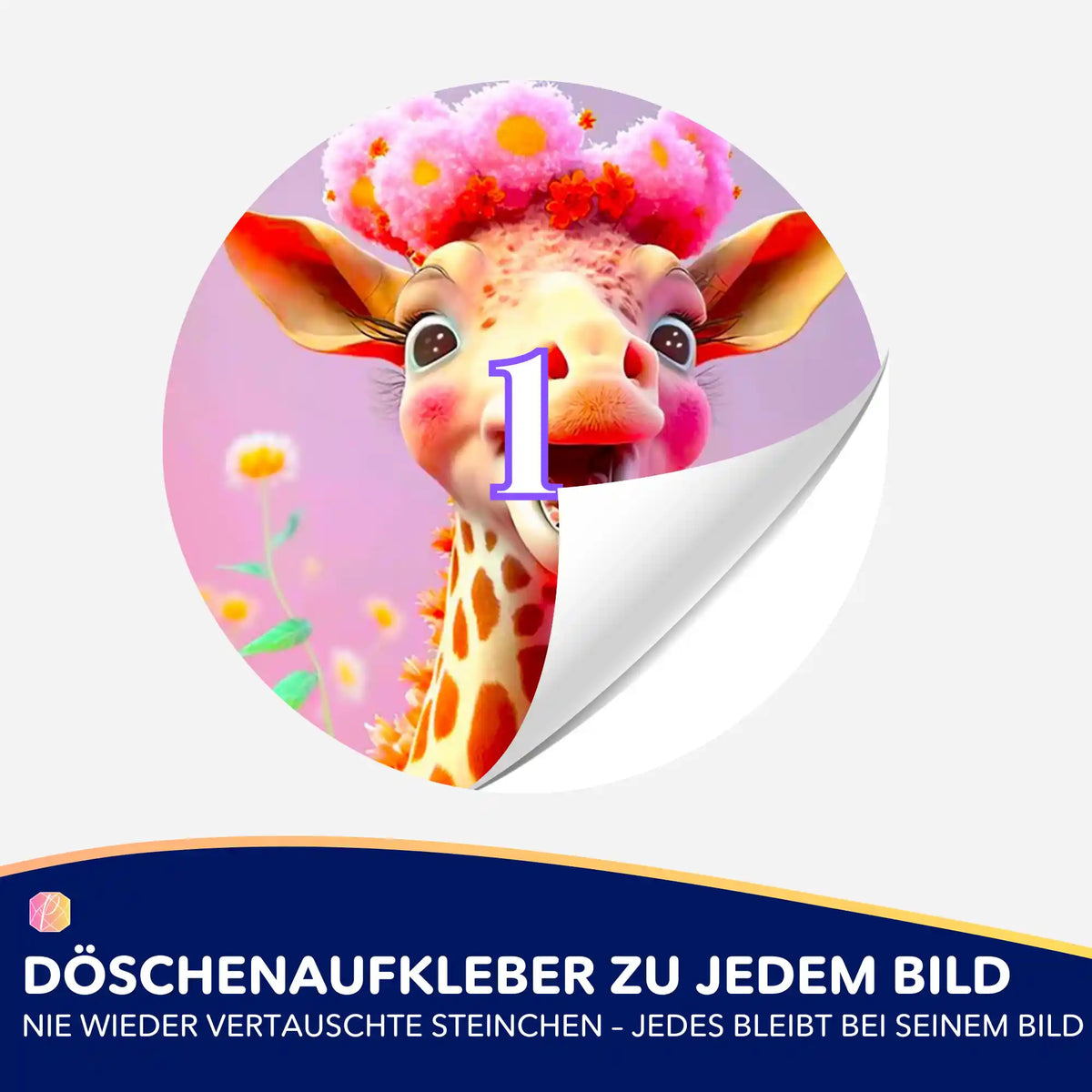 Runder Döschenaufkleber mit Giraffen-Motiv für die Organisation von Diamond Painting Steinchen