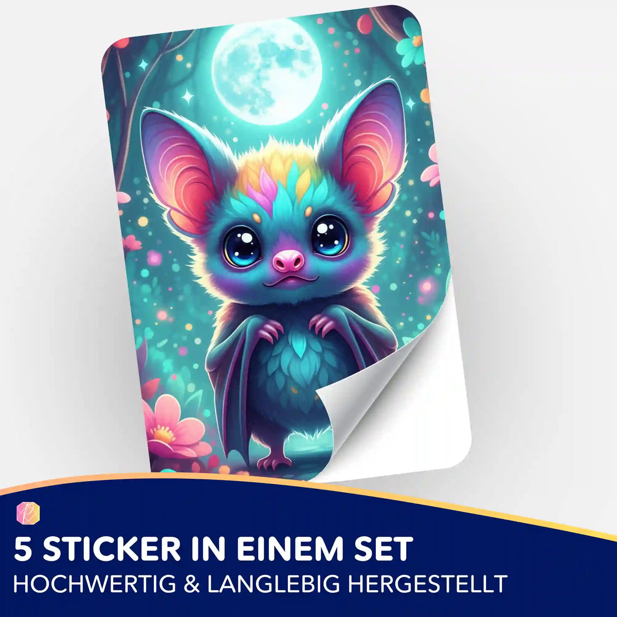 Freddy Fledermaus Aufkleber für Diamond Painting Zubehör – buntes süßes Fledermaus Motiv im 5er Set