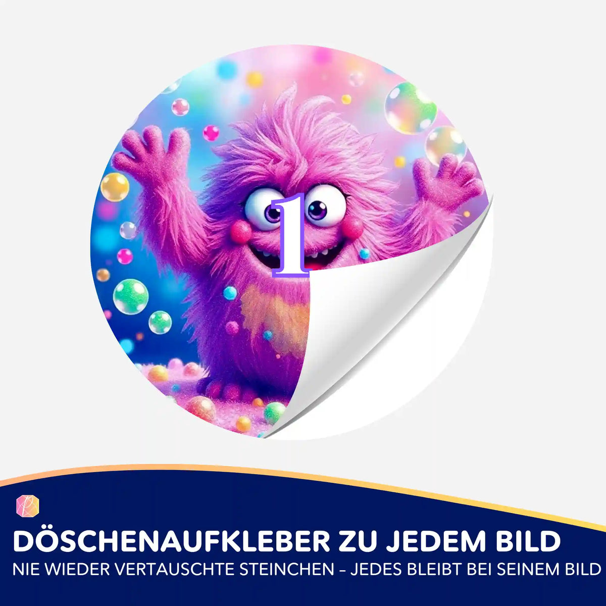 Bunter Döschenaufkleber mit pinkem Monster-Motiv für Diamond Painting Zubehör zur Ordnung der Steine