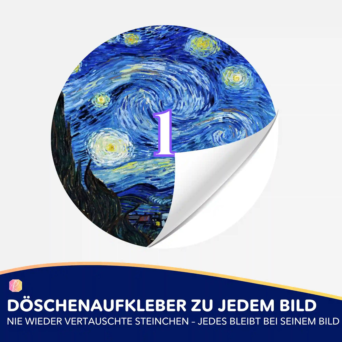 Runder Döschenaufkleber mit Van Gogh Sternennacht Motiv für Diamond Painting Zubehör zur Sortierung der Glitzersteine