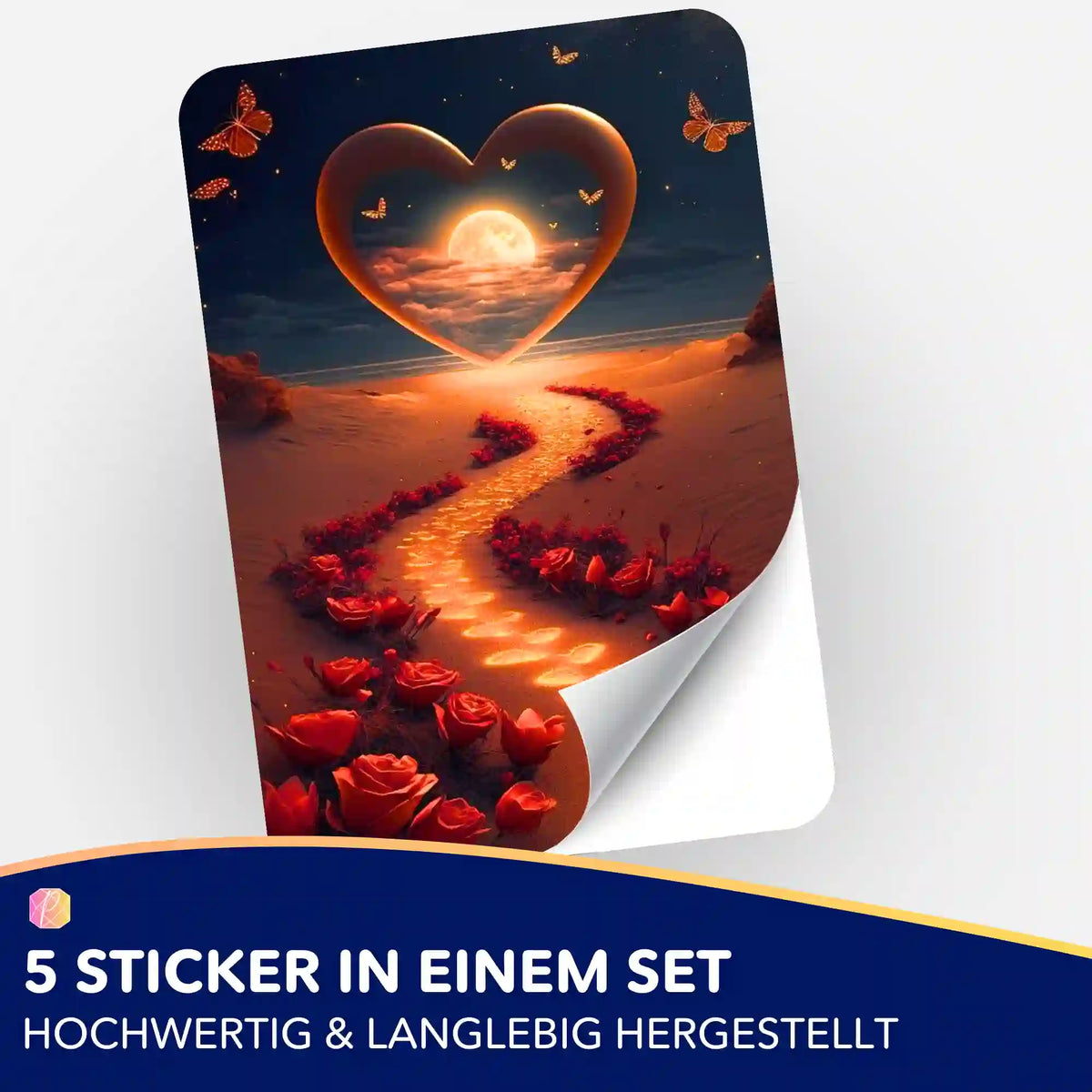 Picmondoo 5er Sticker-Set Weg der Liebe mit herzförmigem Vollmond-Motiv zur Organisation von Diamond Painting Vorräten