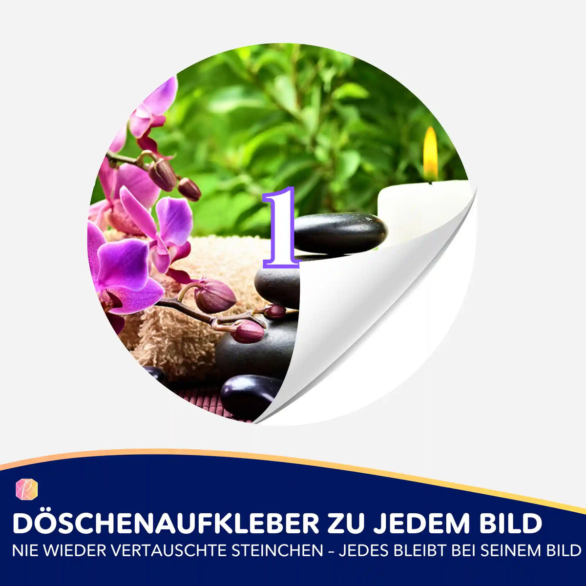 Runder Döschenaufkleber mit Wellness-Motiv zum Sortieren der Steinchen für dein Diamond Painting Zubehör