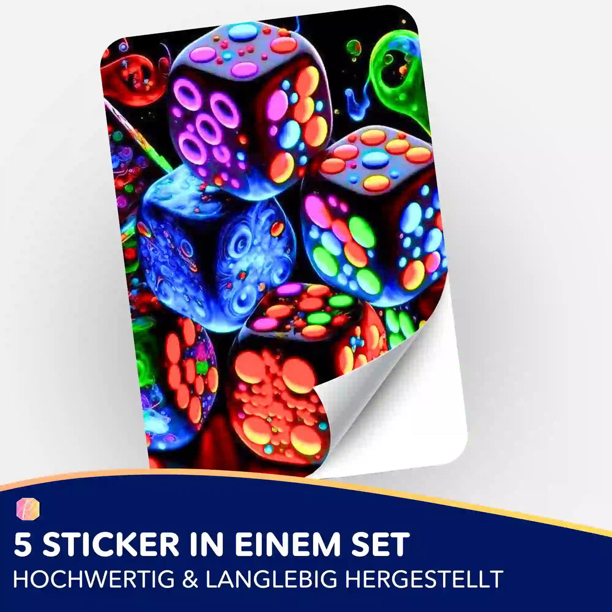 5er-Set Sticker mit bunt leuchtendem Würfel-Motiv für Diamond Painting Zubehör und Organisation