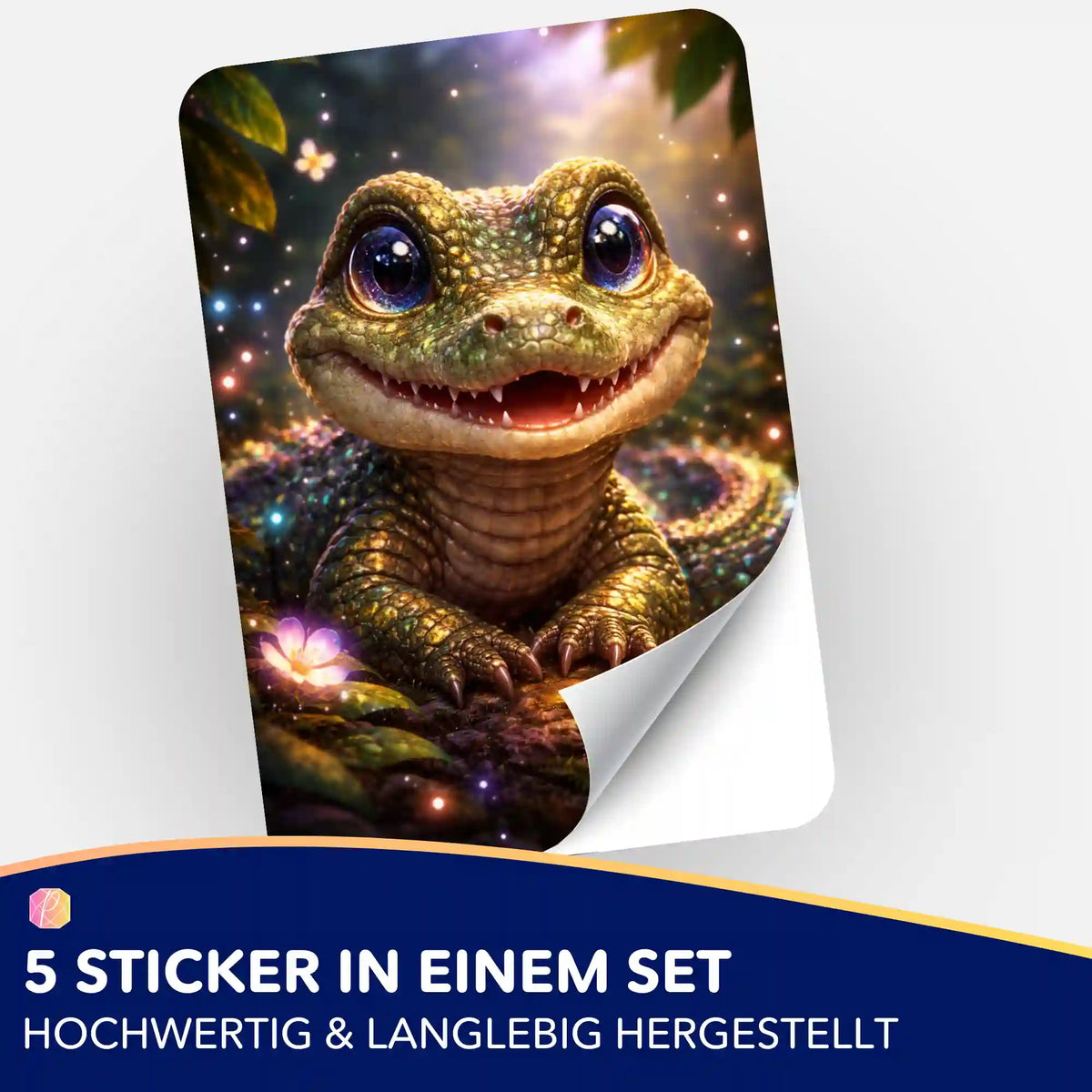 5er-Set Aufkleber Uraltes Lächeln für Diamond Painting Zubehör mit niedlichem Krokodil-Motiv und Glitzereffekt