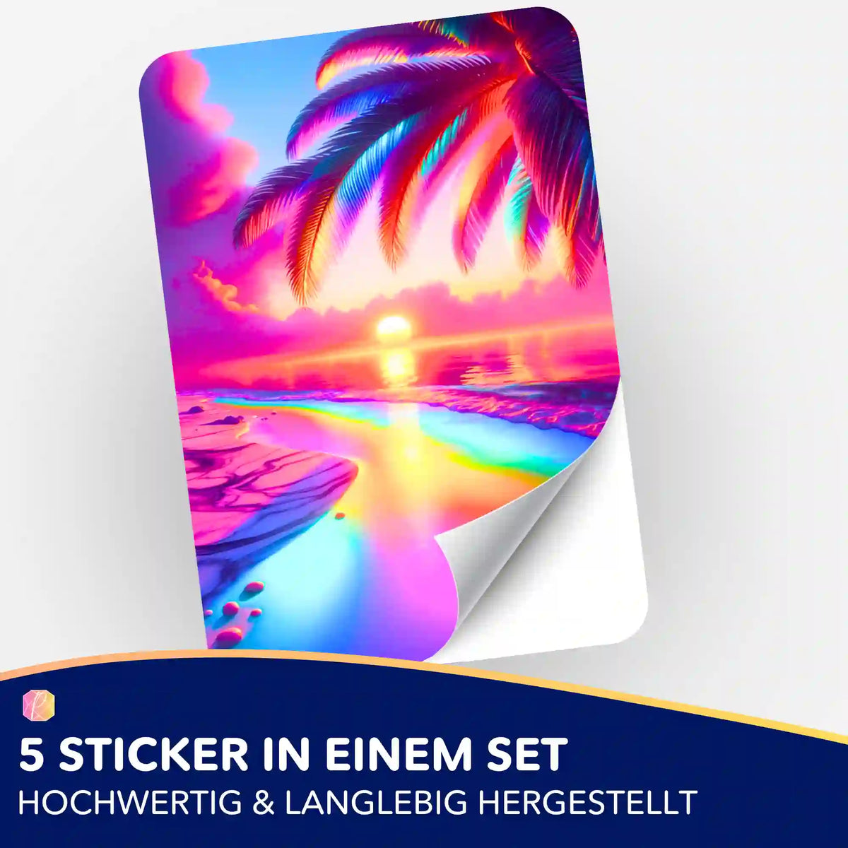 5er-Set Sticker Zauberstrand mit Palmen und Sonnenuntergang zur Organisation von Diamond Painting Zubehör