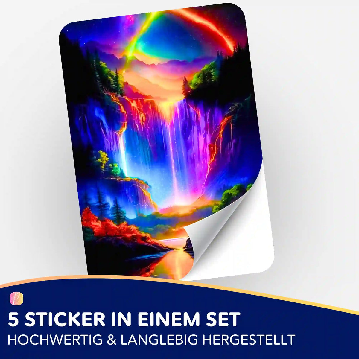 Buntes 5er-Sticker-Set Nachtleuchten am Wasserfall für Diamond Painting und Bastelbedarf zur Organisation