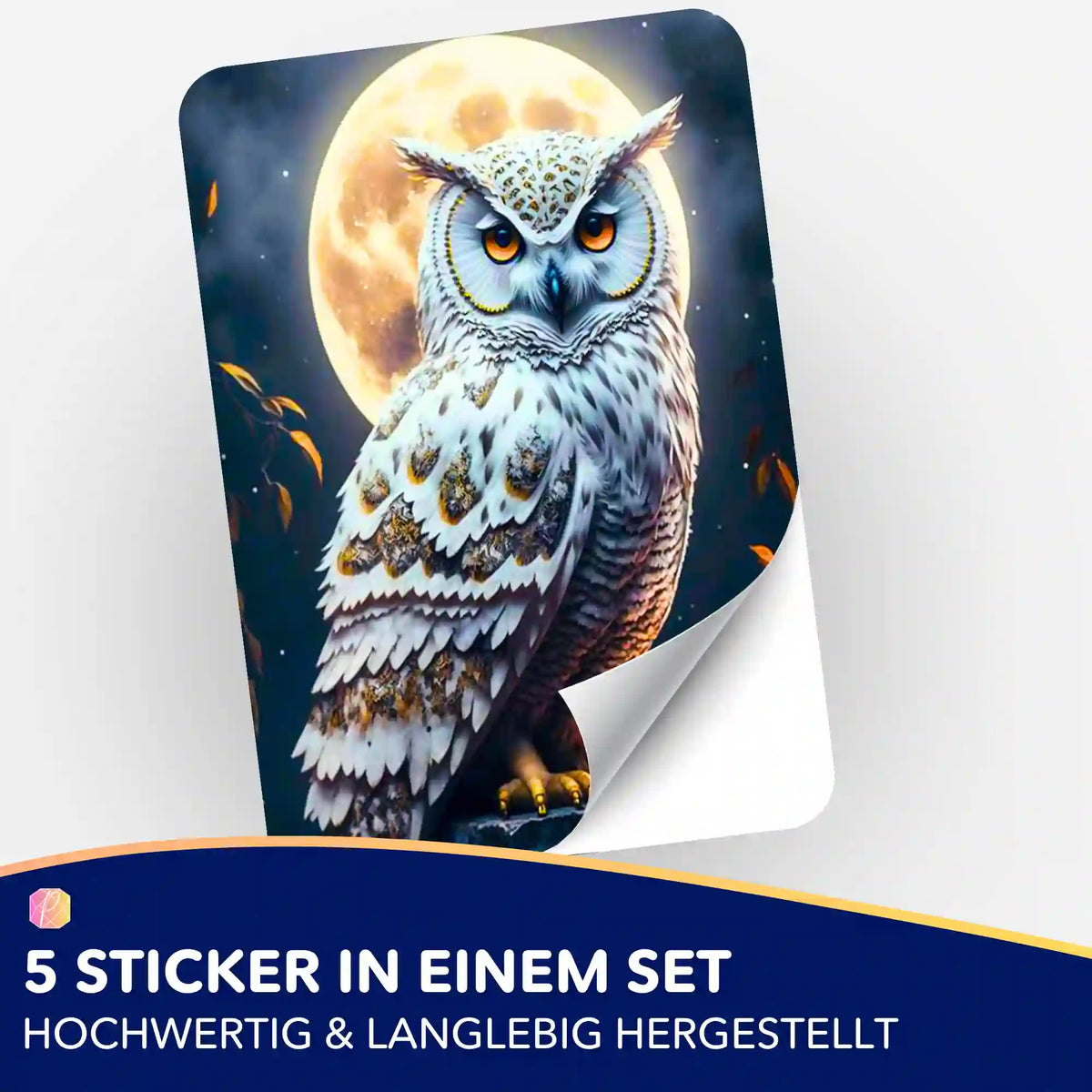 Picmondoo 5er-Set Sticker mit Eule im Mondschein Design zur Organisation von Diamond Painting und Bastelsets