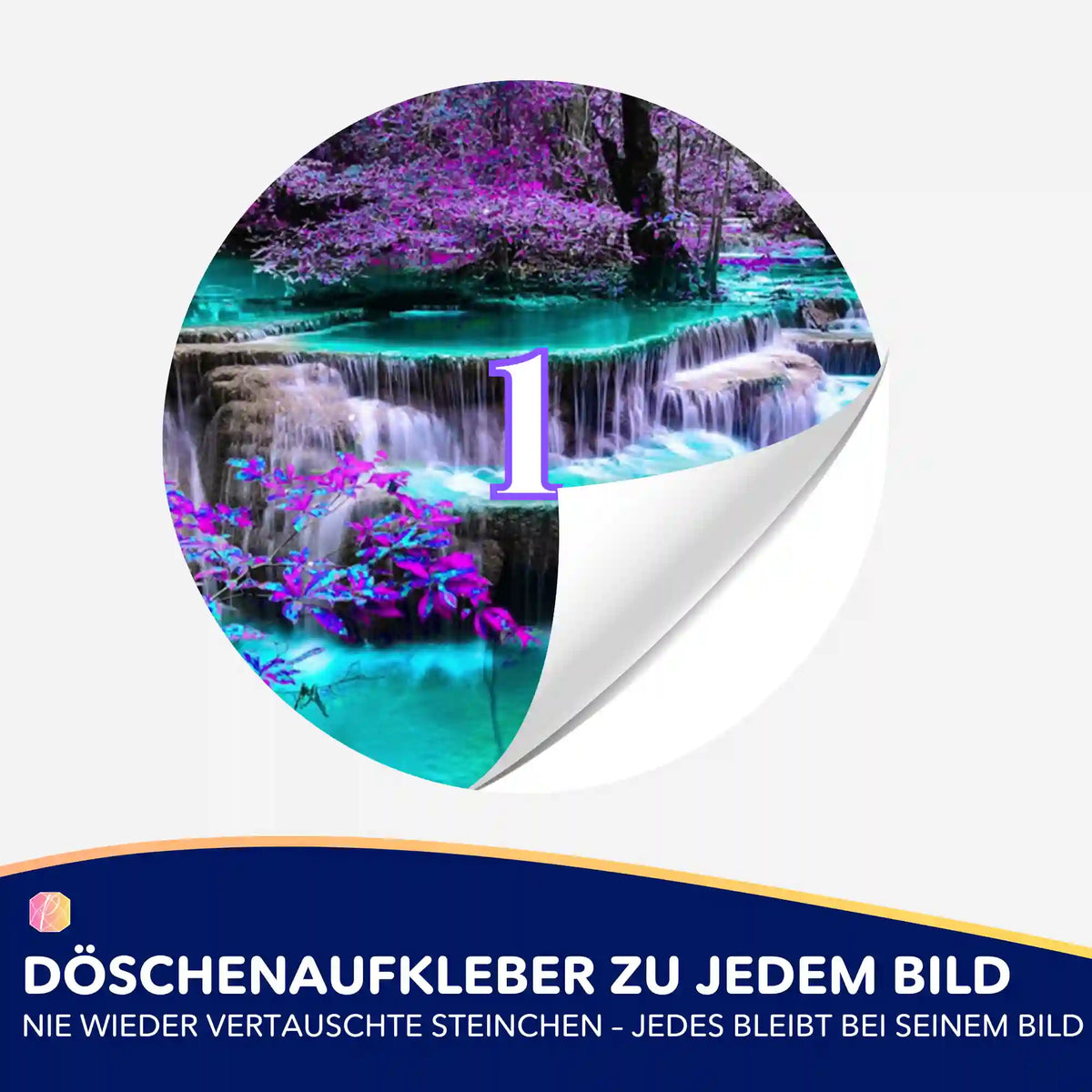 Döschenaufkleber für Diamond Painting Zubehör mit Wasserfall-Motiv zur geordneten Aufbewahrung von Diamanten.