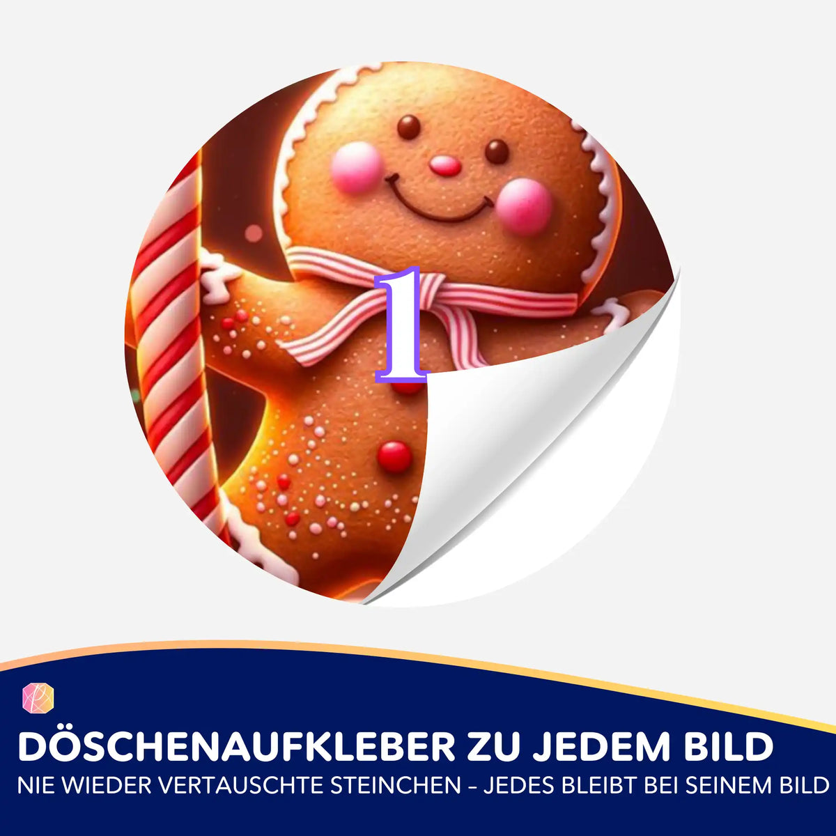 Runder Döschenaufkleber mit Lebkuchenmännchen für Diamond Painting Steine zur einfachen Sortierung beim Basteln