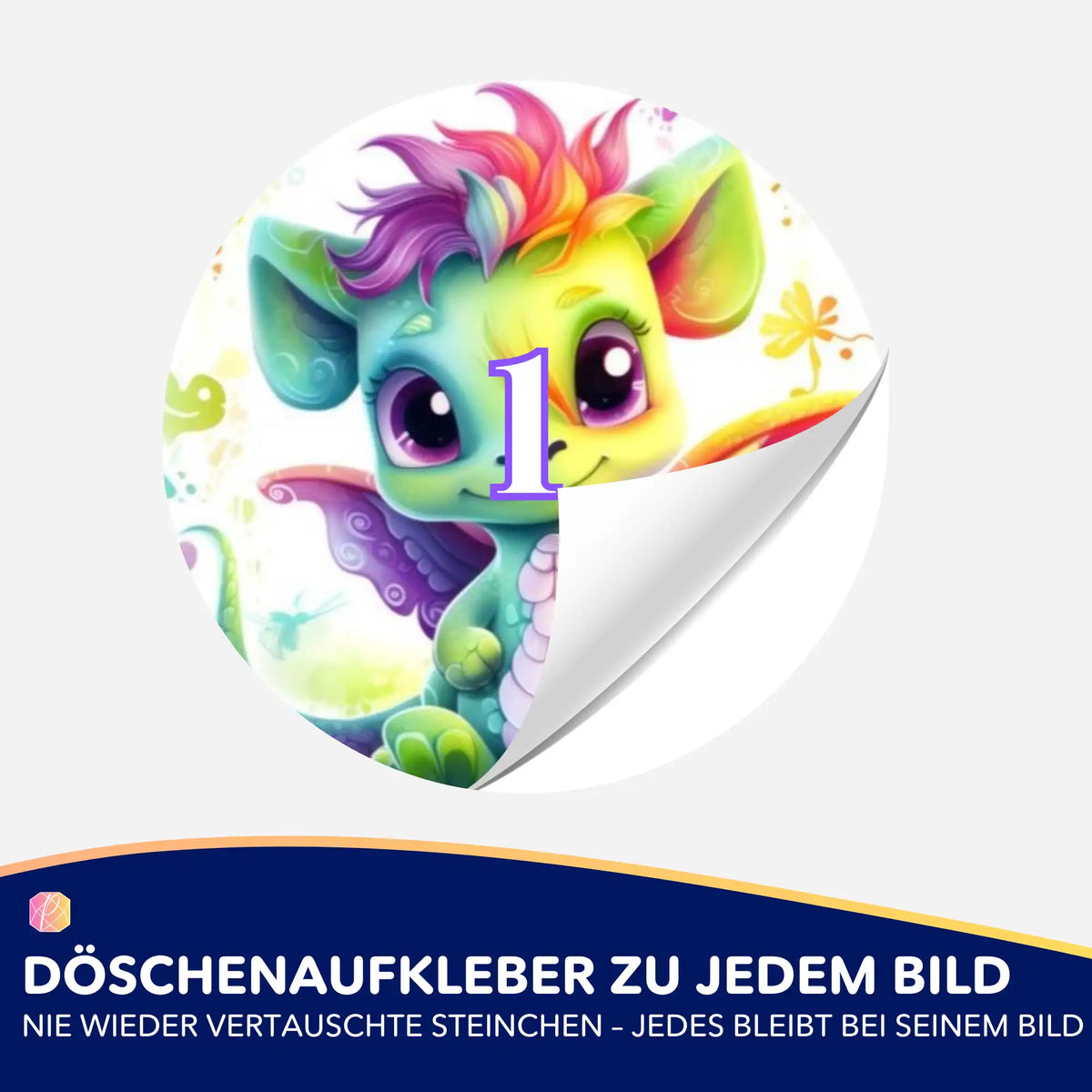 Bunter Happy Dragon Döschenaufkleber mit Nummer 1 für Diamond Painting Zubehör zur geordneten Steinchen-Aufbewahrung