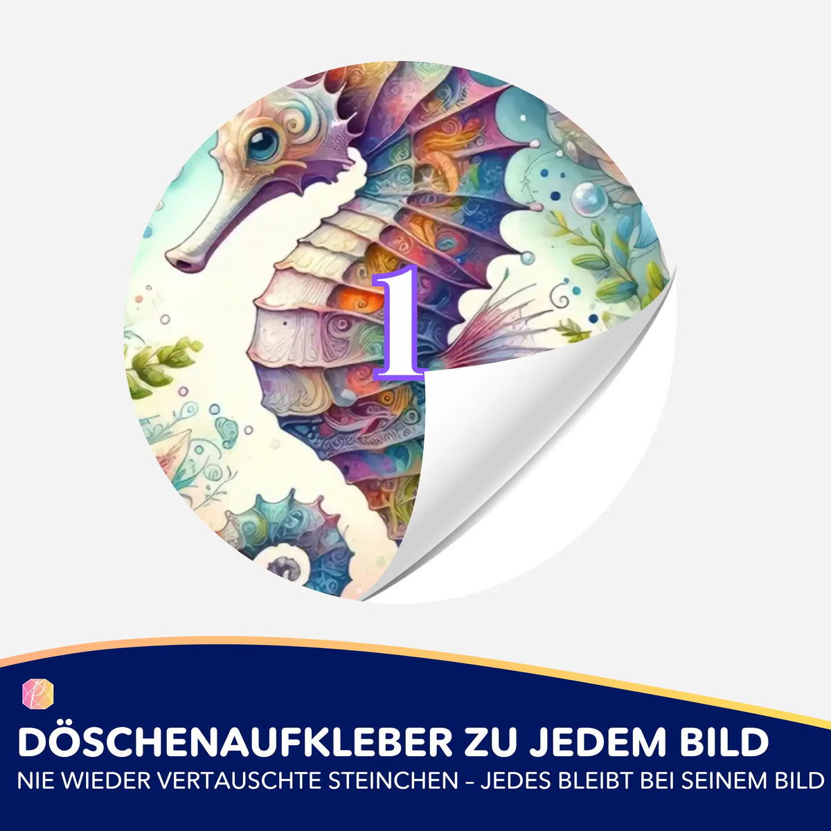 Bunte Seepferdchen-Döschenaufkleber für Diamond Painting Zubehör zur geordneten Aufbewahrung deiner Diamanten.