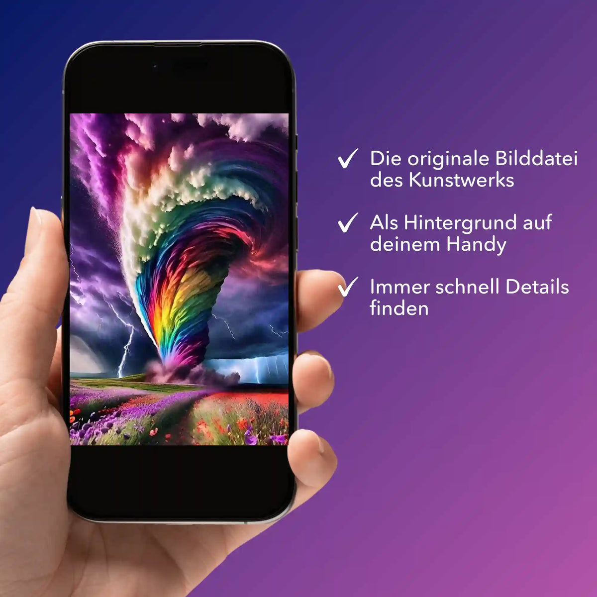 Digitale Bildmappe für Diamond Painting Motiv Wirbelsturm der Farben als Smartphone-Hintergrund für kreative DIY-Fans