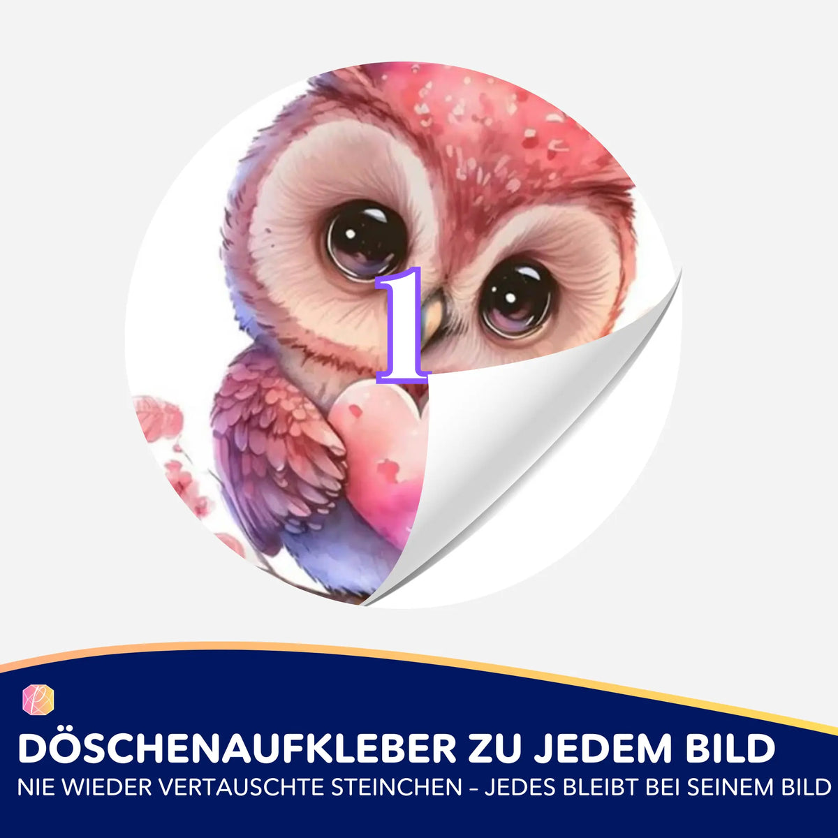 Runder Döschenaufkleber mit süßem Eulen-Motiv zur Organisation von Diamond Painting Steinchen