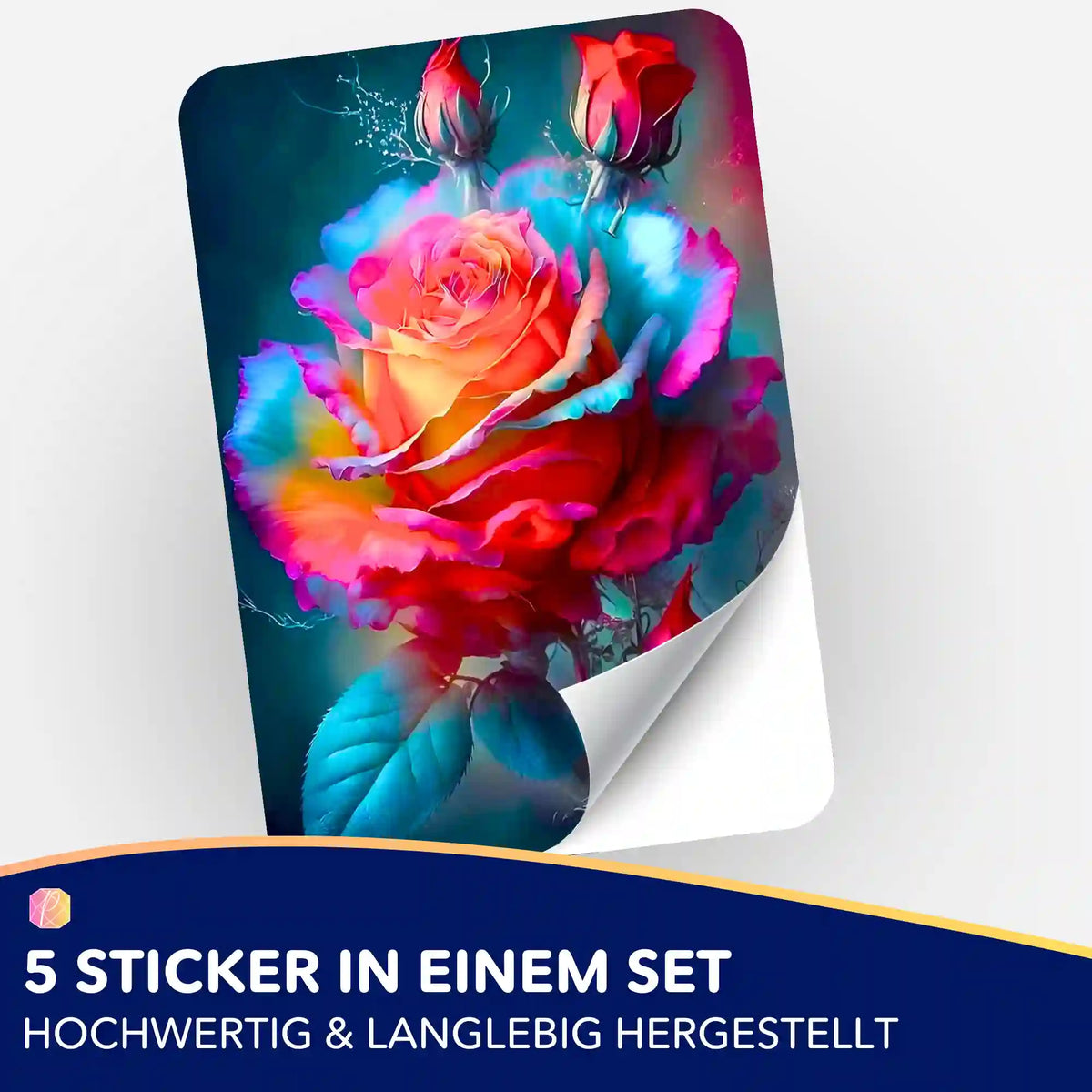 5er-Set Sticker Zarte Rosenblüte für Diamond Painting Organisation mit farbenfrohem Blumenmotiv
