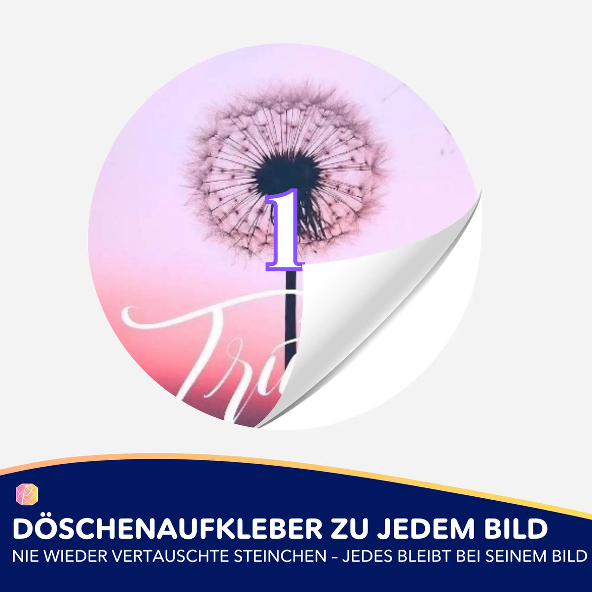 Runder Döschenaufkleber mit Pusteblumen-Design zur Organisation von Steinchen für dein Diamond Painting Set