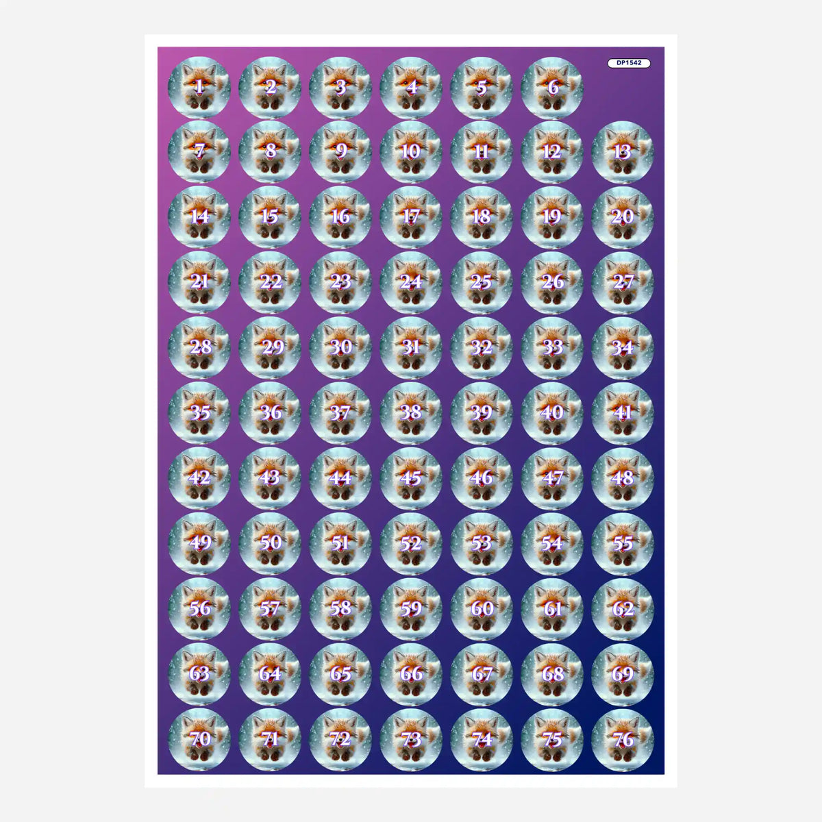 Bogen mit numerierten Döschenaufklebern für Diamond Painting mit süßem Fuchs-Motiv zur Sortierung von Diamanten