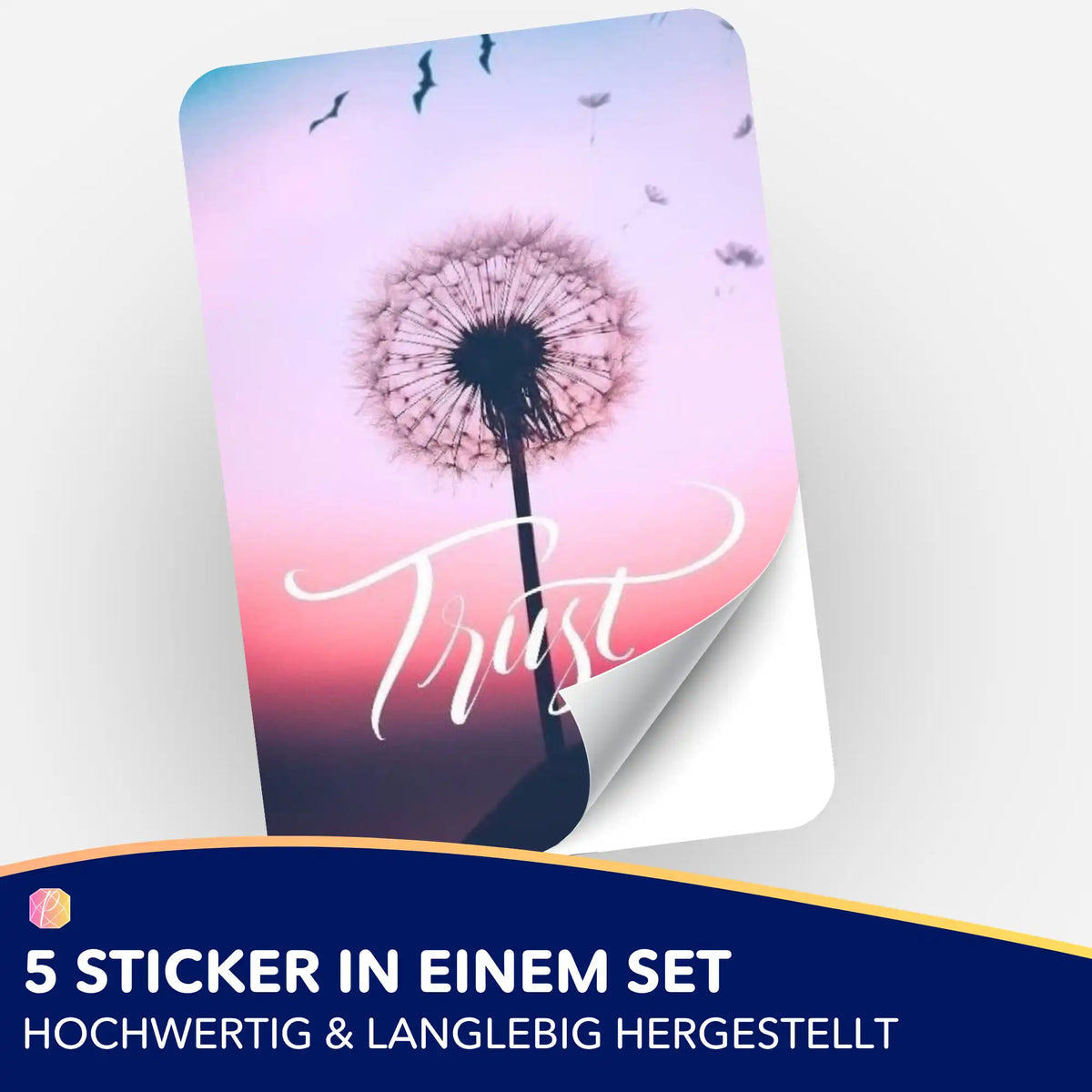 Picmondoo 5er-Set Aufkleber mit Pusteblumen-Motiv Trust für Diamond Painting und Bastelzubehör
