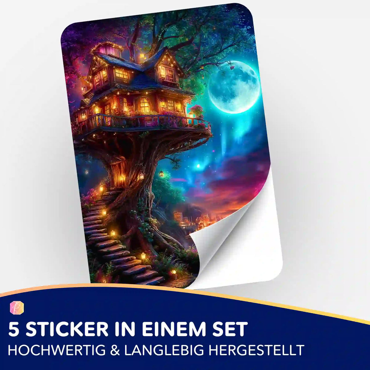 5er-Set Aufkleber Sternhafen der Wanderer für Diamond Painting Zubehör mit magischem Baumhausmotiv und leuchtendem Vollmond