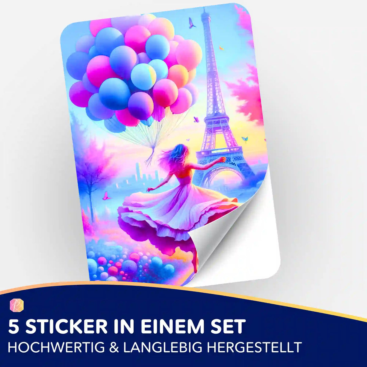 Picmondoo Sticker-Set Verträumtes Paris für Diamond Painting und Bastelzubehör mit Frau, Eiffelturm und bunten Ballons
