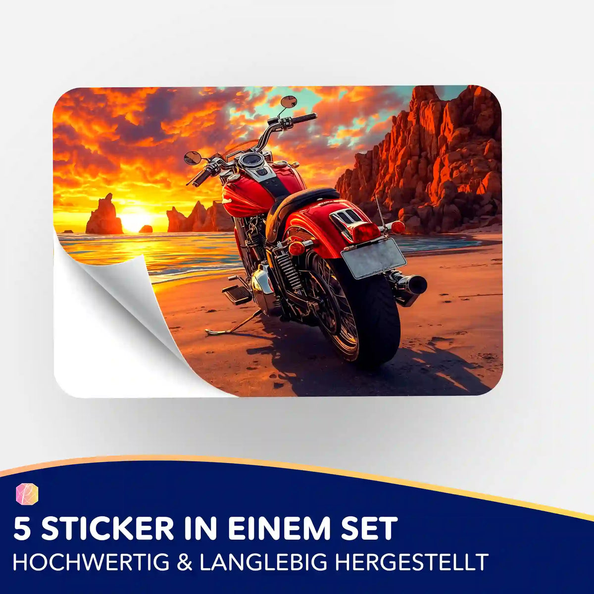 Picmondoo Aufkleber Set Nächster Halt Horizont mit Motorrad am Strand für Diamond Painting Fans