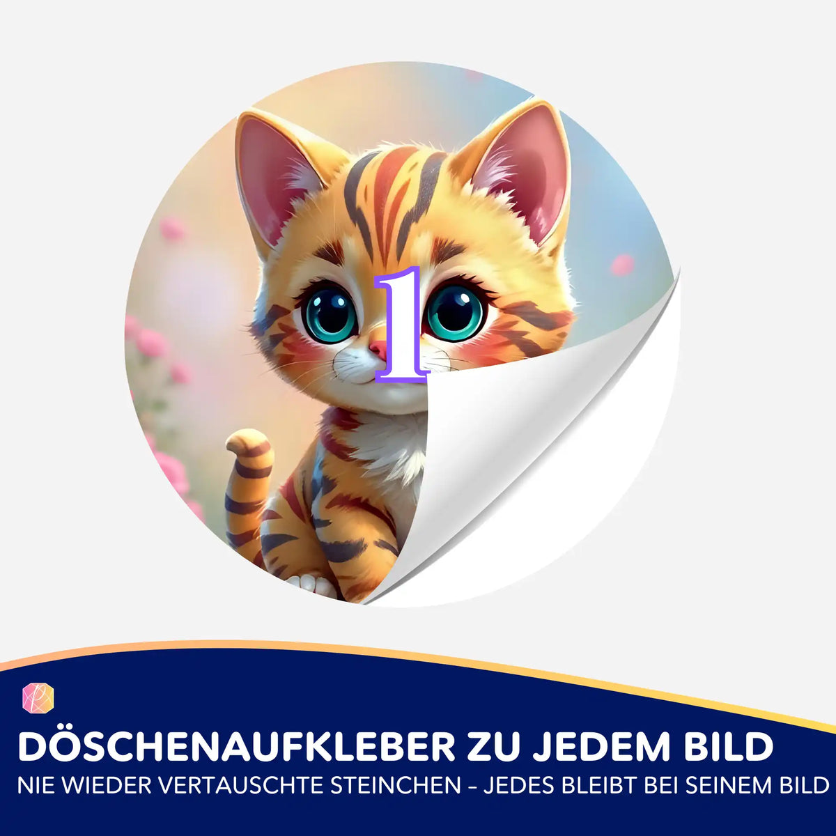 Runder Döschenaufkleber mit süßem Katzen-Motiv Karlchen für Diamond Painting Sets zur einfachen Steinchen-Sortierung